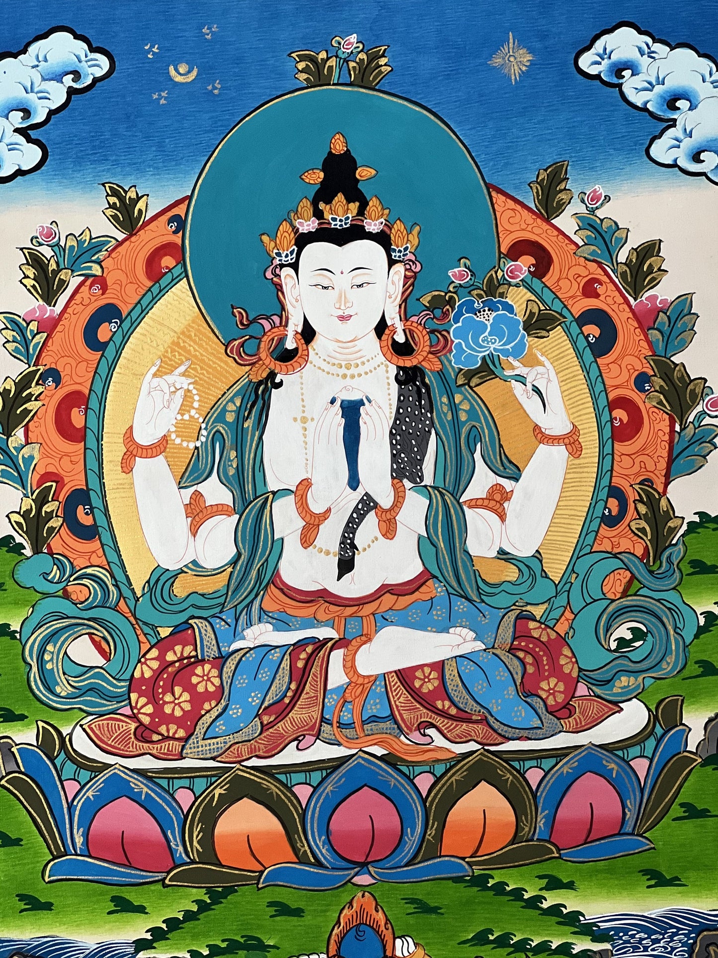 Avalokiteshvara/Chenrezig Master Quality Tibetan Thangka Painting Original Buddhist Meditation Art