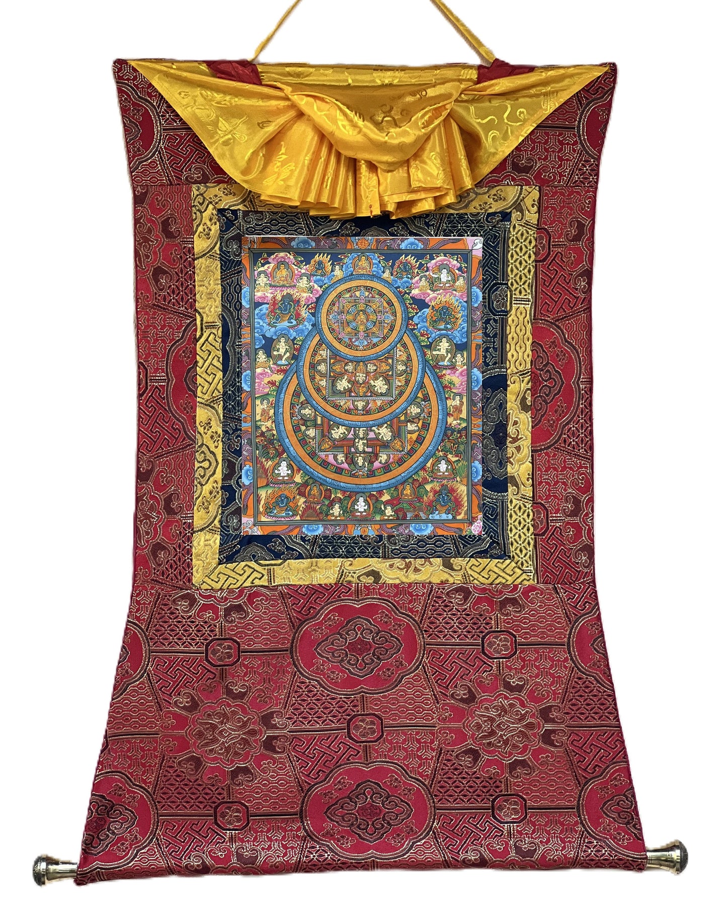 Hand-Painted Wheel of Life/ Buddha Life  Mandala Tibetan Thangka Painting Original Art  with High-Quality Silk Brocade