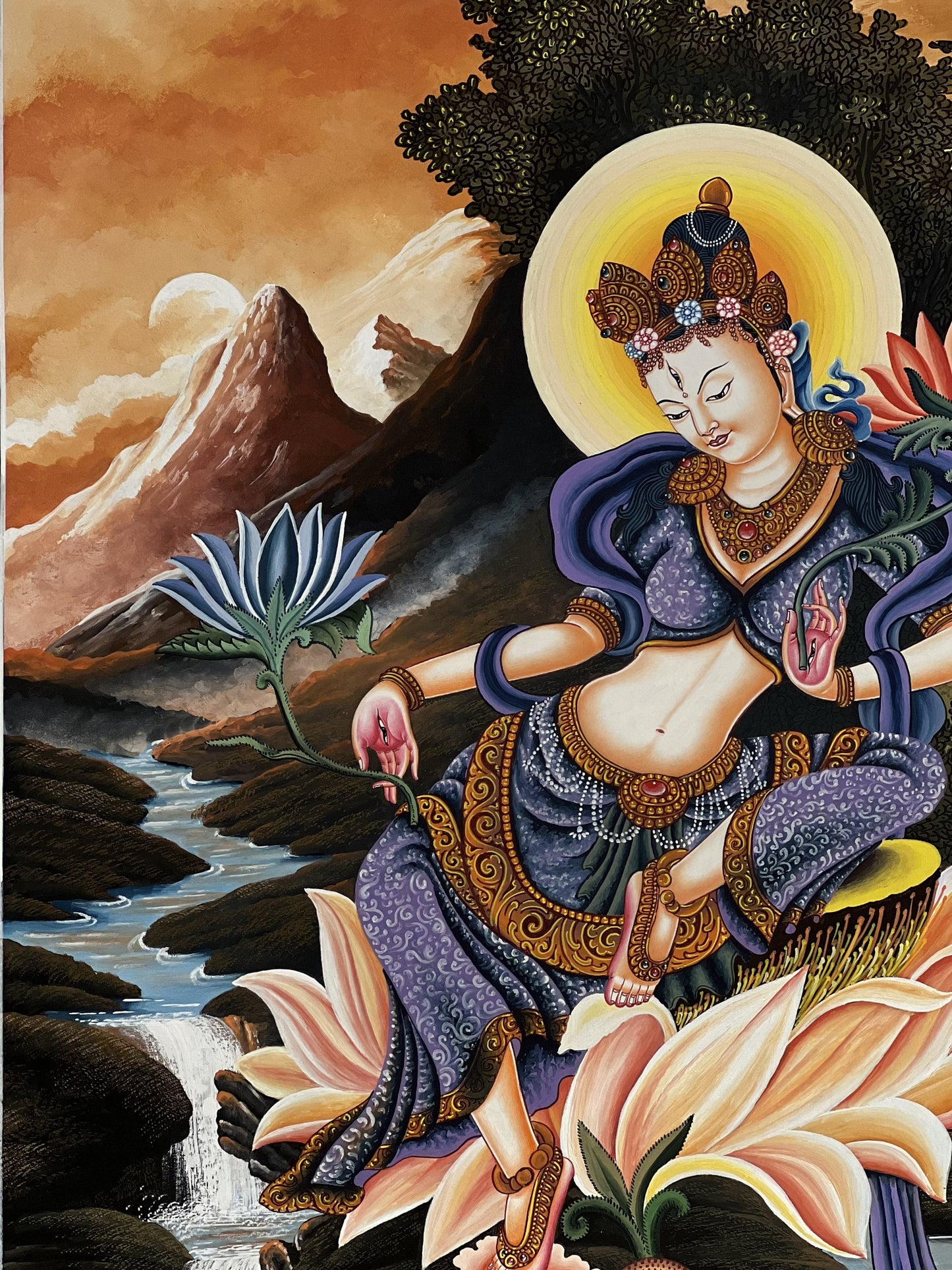 White Tara /Mother Tara / Goddess of Compassion Original High-Quality Masterpiece Newari Paubha/Pauva Thangka  Painting