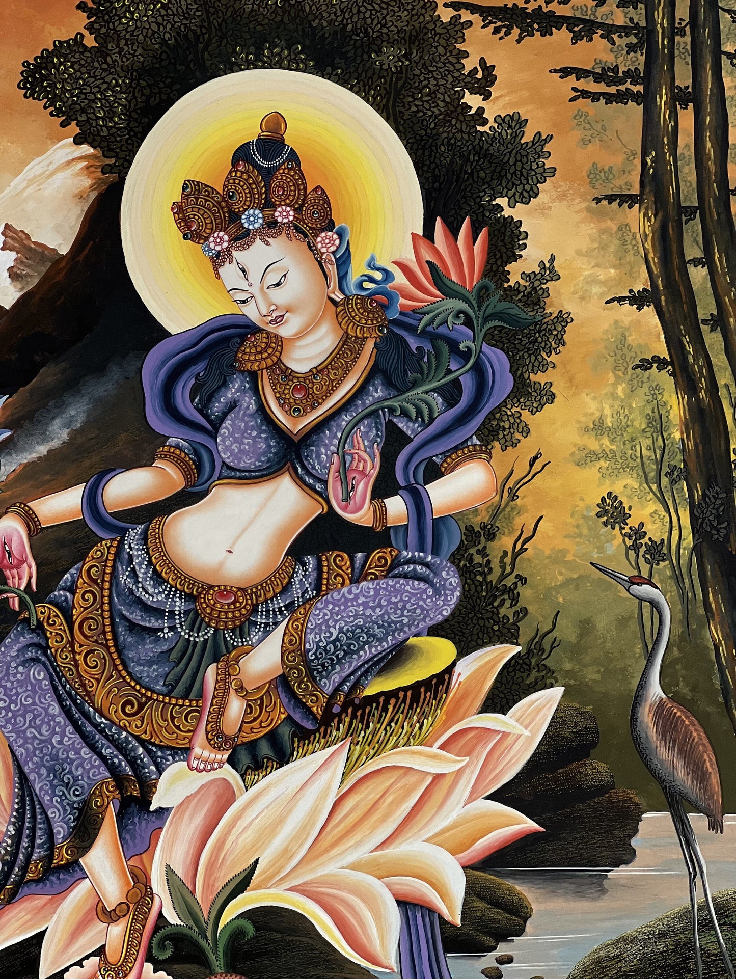 White Tara /Mother Tara / Goddess of Compassion Original High-Quality Masterpiece Newari Paubha/Pauva Thangka  Painting