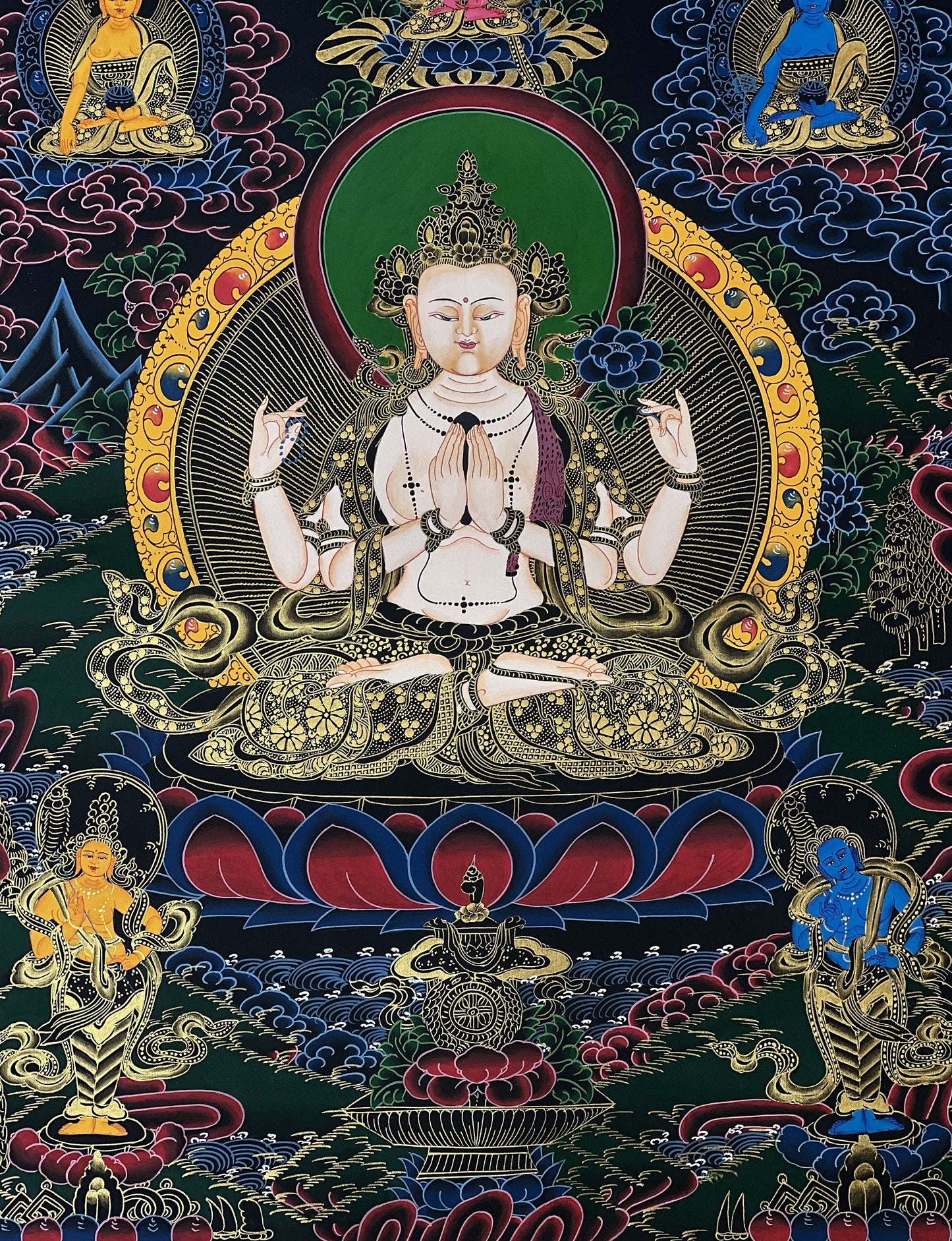 4 Armed, Chyangresi, Chenrezig, Avalokiteshvara, Master Quality, Tibetan Thangka Painting, Original Hand painted Art