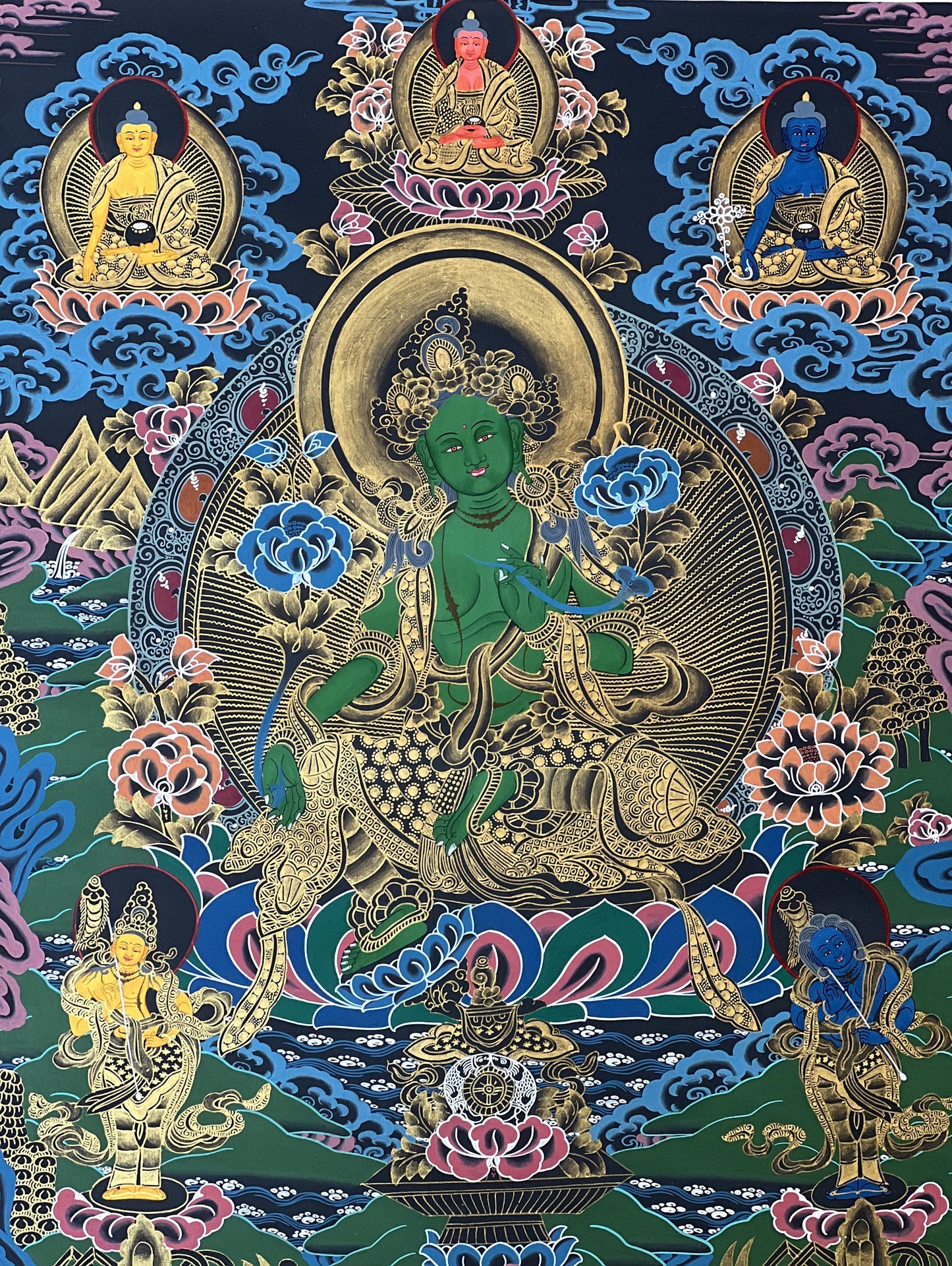 Green Tara/Shyamatara/ Mother Goddess Tar Master Quality Tibetan Thangka Painting Original Hand- painted Meditation Art