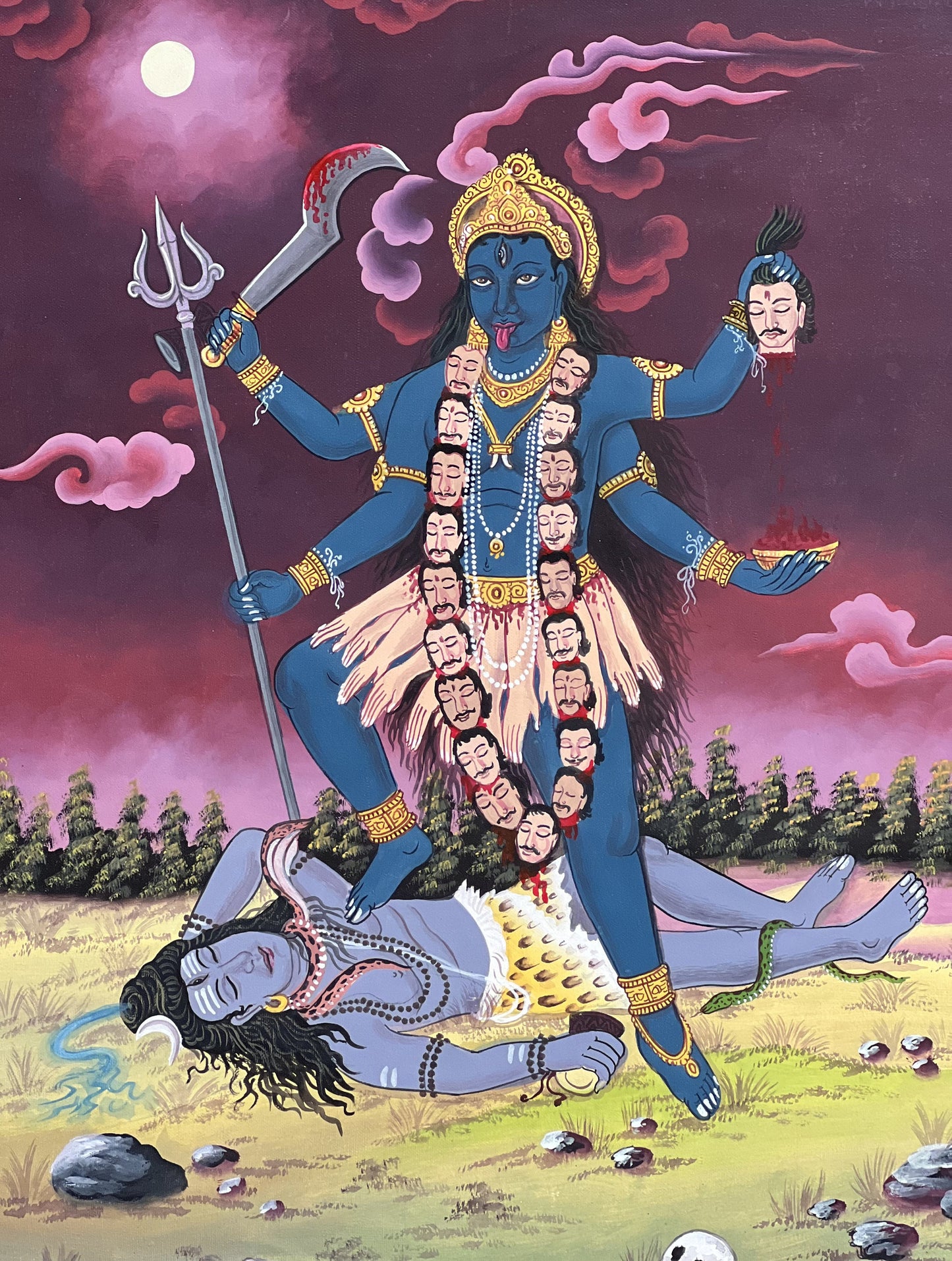 Kali/ Mahakali Divine Universal Power - Original Masterpiece Newari Paubha/Pauva Thangka Painting/ Exquisite Hindu Art