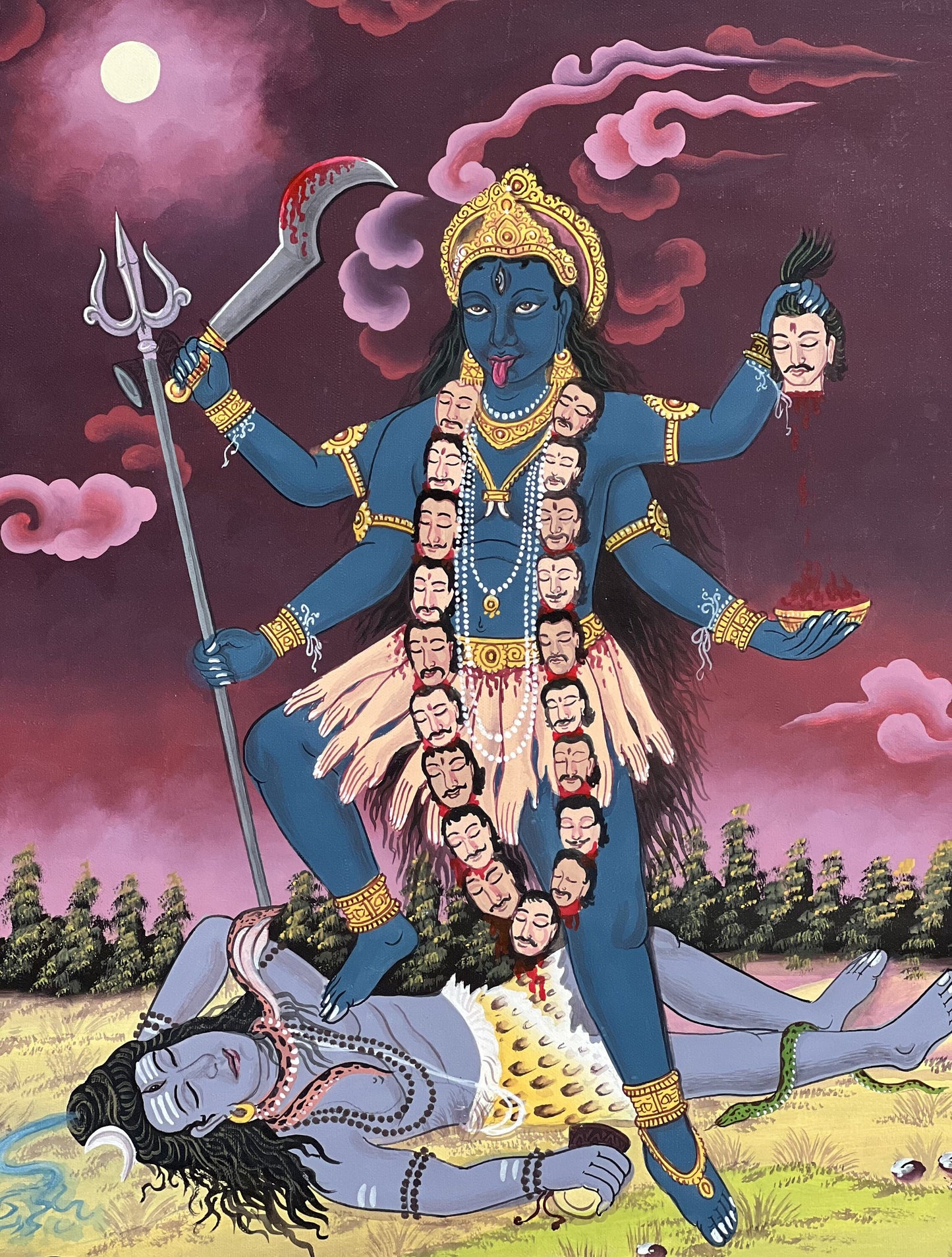 Kali/ Mahakali Divine Universal Power - Original Masterpiece Newari Paubha/Pauva Thangka Painting/ Exquisite Hindu Art