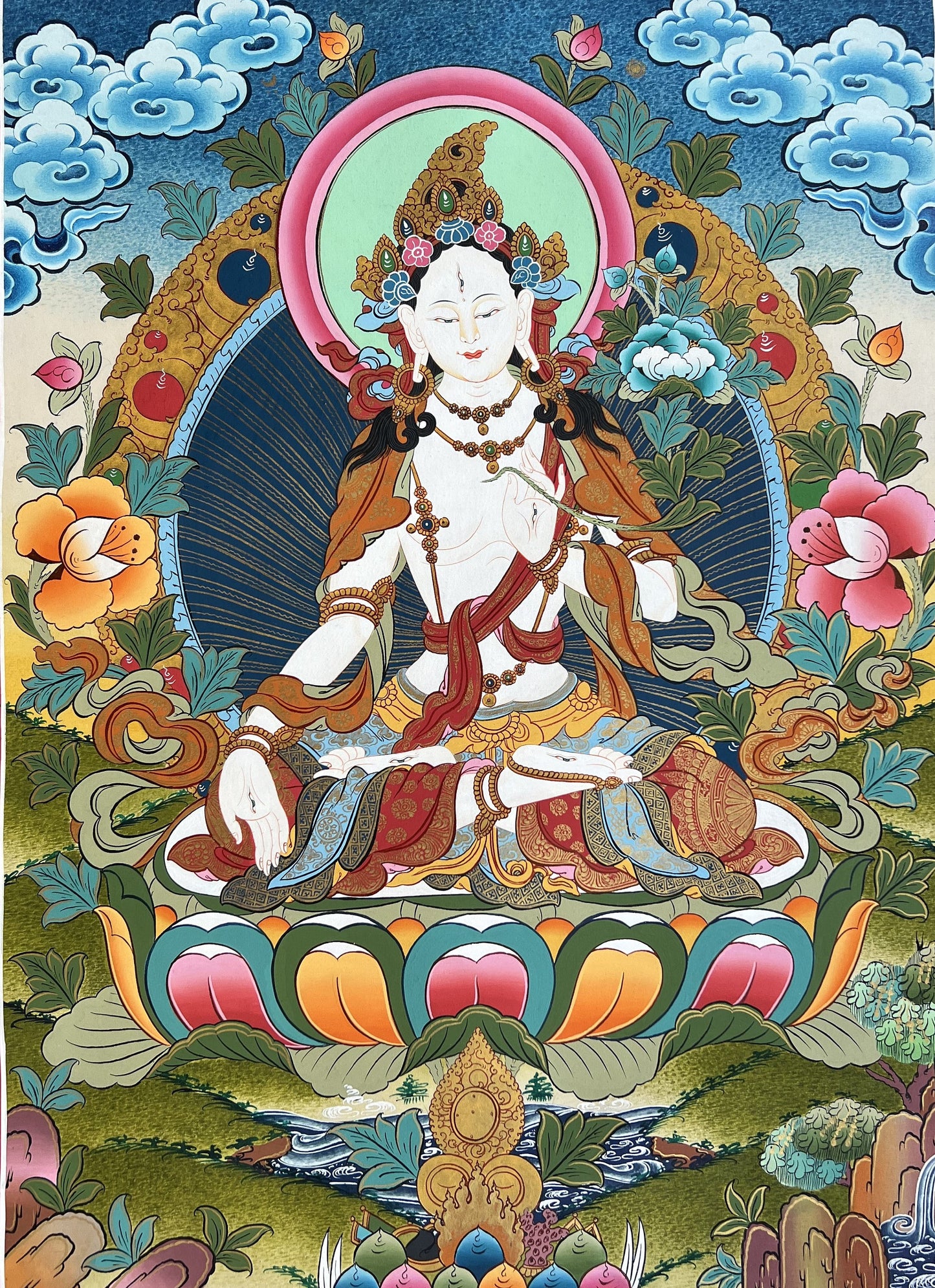 White Tara/Mother Tara/ Mother Goddess Masterpiece Gold Tibetan Thangka Original Hand-Painting Buddhist Meditation Art