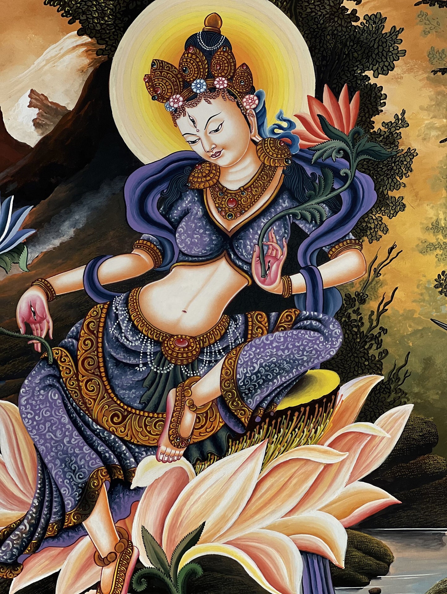 White Tara /Mother Tara / Goddess of Compassion Original High-Quality Masterpiece Newari Paubha/Pauva Thangka  Painting