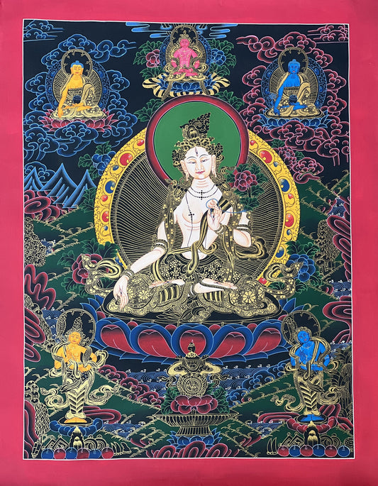 White Tara Mother Goddess High-Quality Original Masterpiece Tibetan Thangka Painting/ Meditation Art