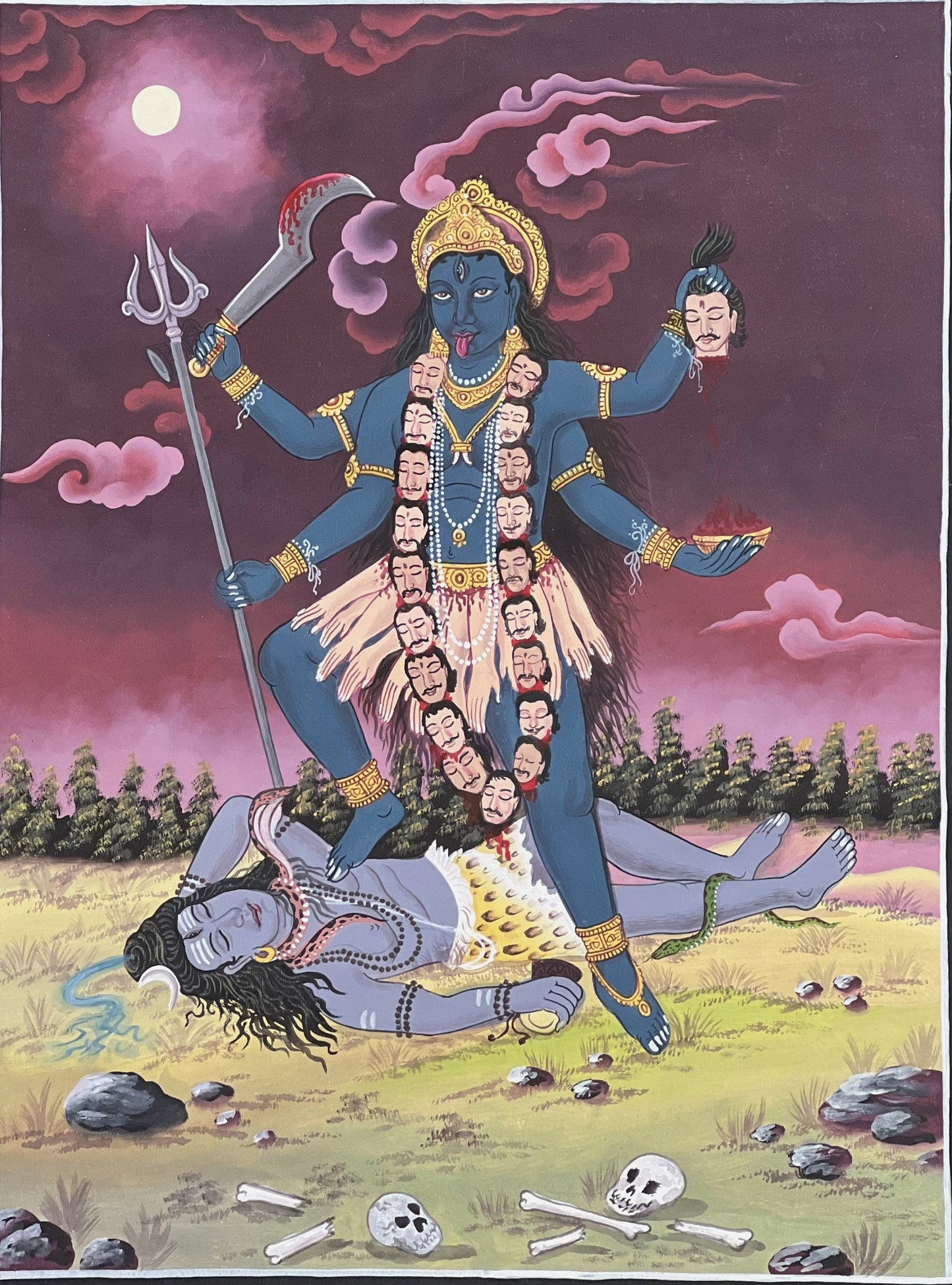 Kali/ Mahakali Divine Universal Power - Original Masterpiece Newari Paubha/Pauva Thangka Painting/ Exquisite Hindu Art