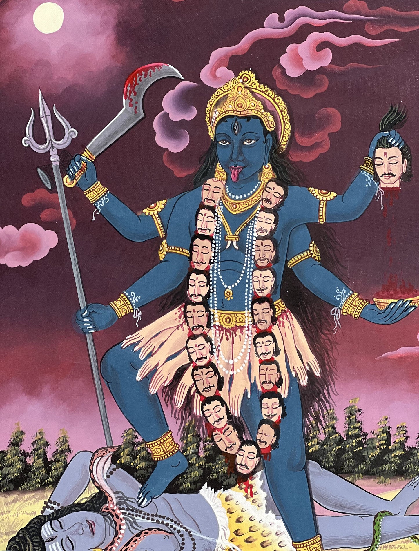 Kali/ Mahakali Divine Universal Power - Original Masterpiece Newari Paubha/Pauva Thangka Painting/ Exquisite Hindu Art