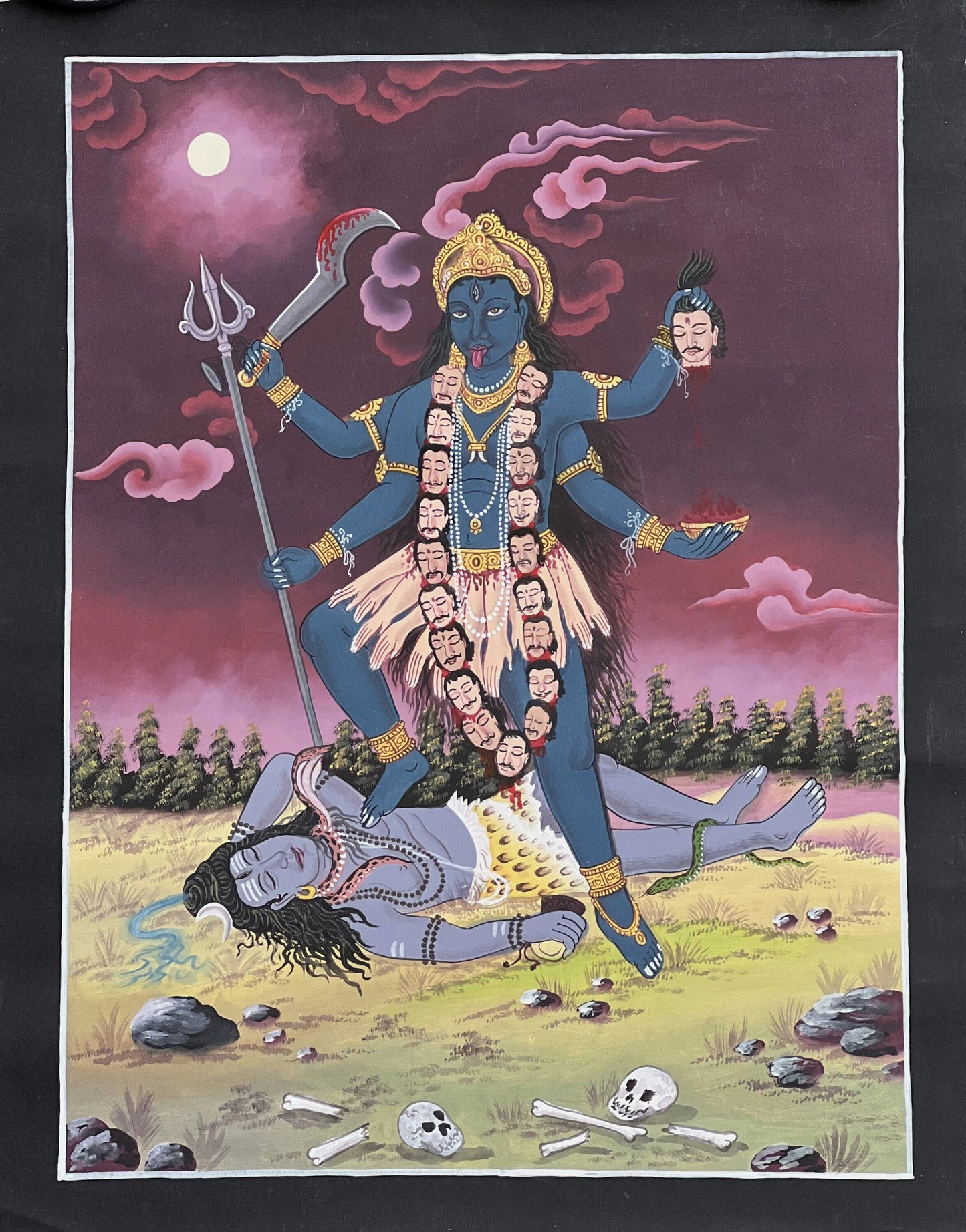 Kali/ Mahakali Divine Universal Power - Original Masterpiece Newari Paubha/Pauva Thangka Painting/ Exquisite Hindu Art