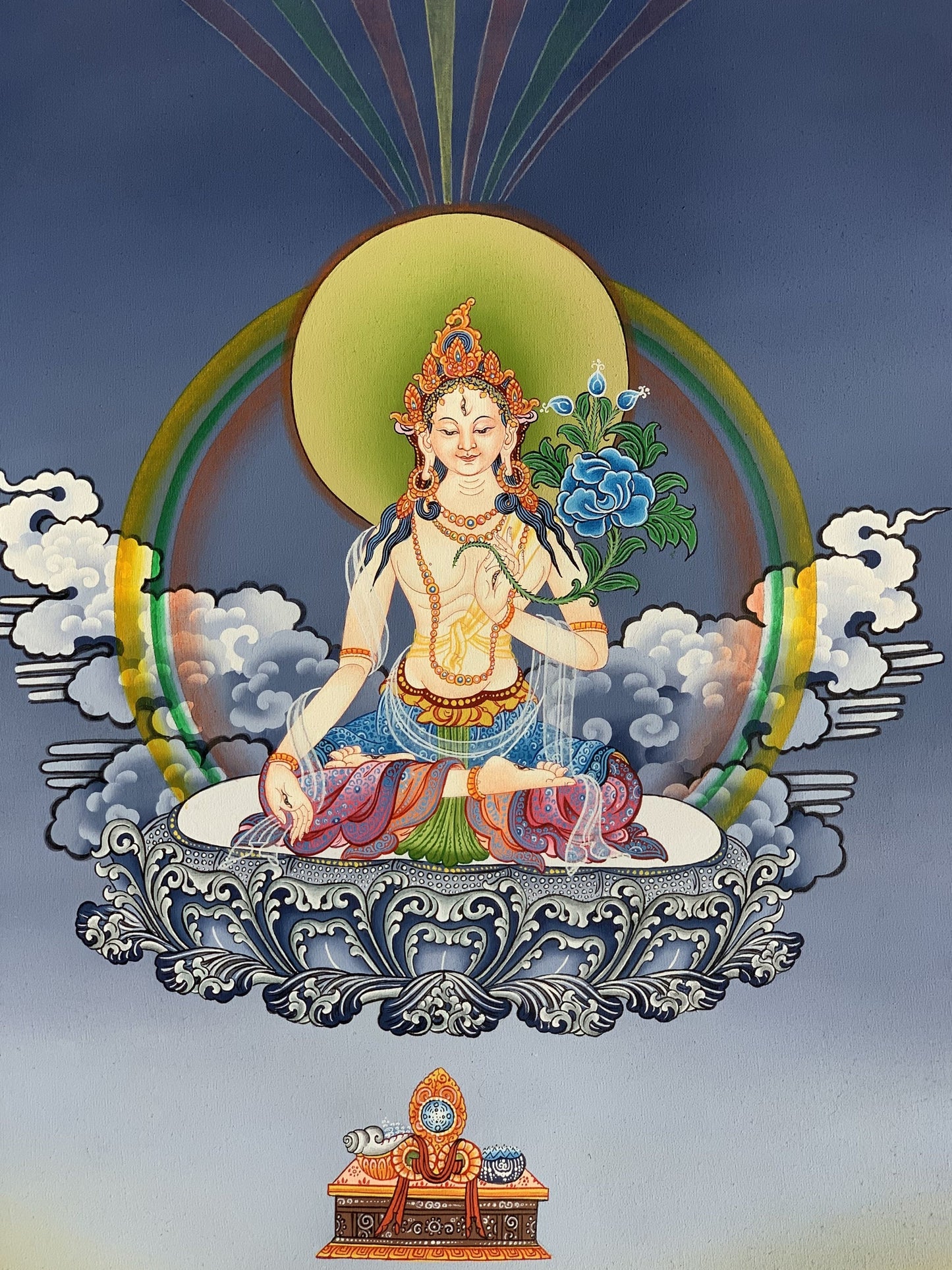 White Tara/ Mother Goddess Masterpiece Tibetan Thangka Painting/ Meditation Art /Wall Hanging Original Hand Painting