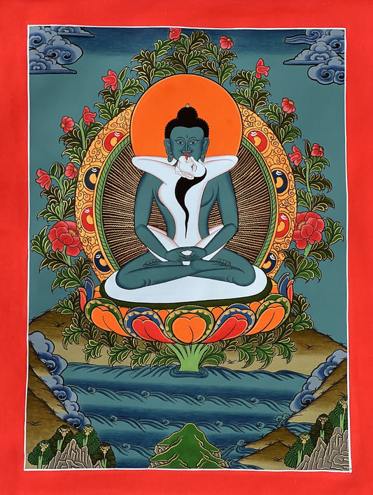 Bodhisattva Samantabhadra/ Buddha Shakti - Original Masterpiece Tibetan Thangka Painting for Enlightened Meditation and Spiritual Artistry