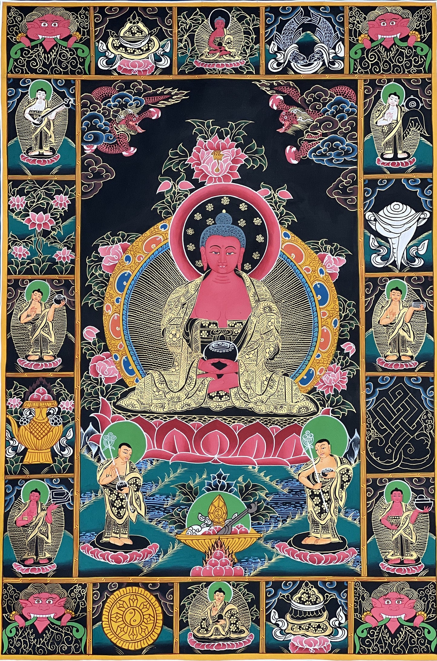 Amitabha Buddha/ Pure Land Sukhavati Large Masterpiece Original Tibetan Compassion Meditation Thangka Painting