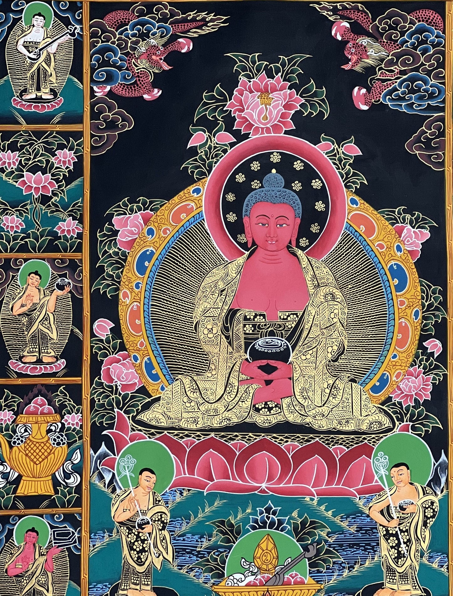 Amitabha Buddha/ Pure Land Sukhavati Large Masterpiece Original Tibetan Compassion Meditation Thangka Painting