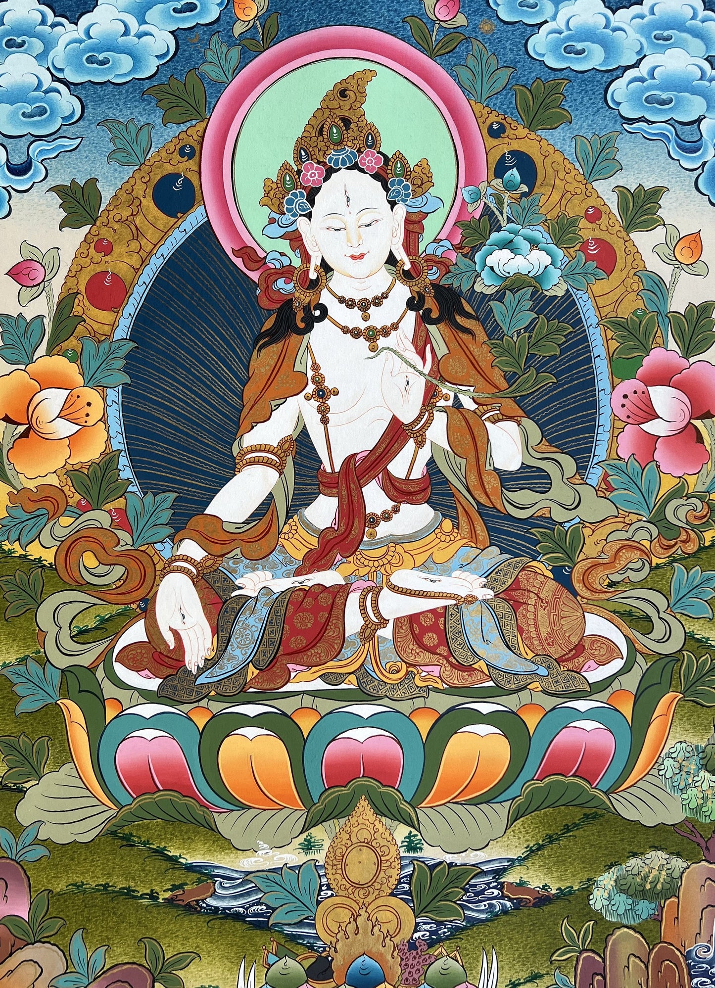 White Tara/Mother Tara/ Mother Goddess Masterpiece Gold Tibetan Thangka Original Hand-Painting Buddhist Meditation Art