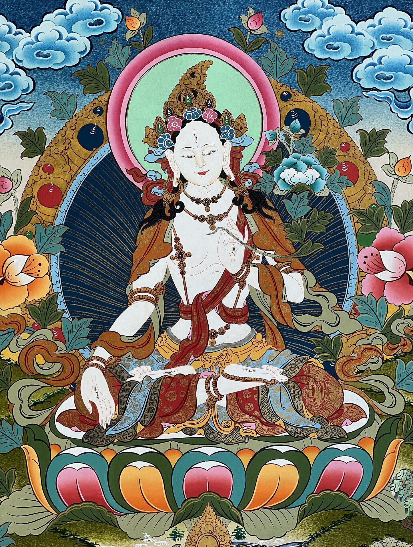 White Tara/Mother Tara/ Mother Goddess Masterpiece Gold Tibetan Thangka Original Hand-Painting Buddhist Meditation Art