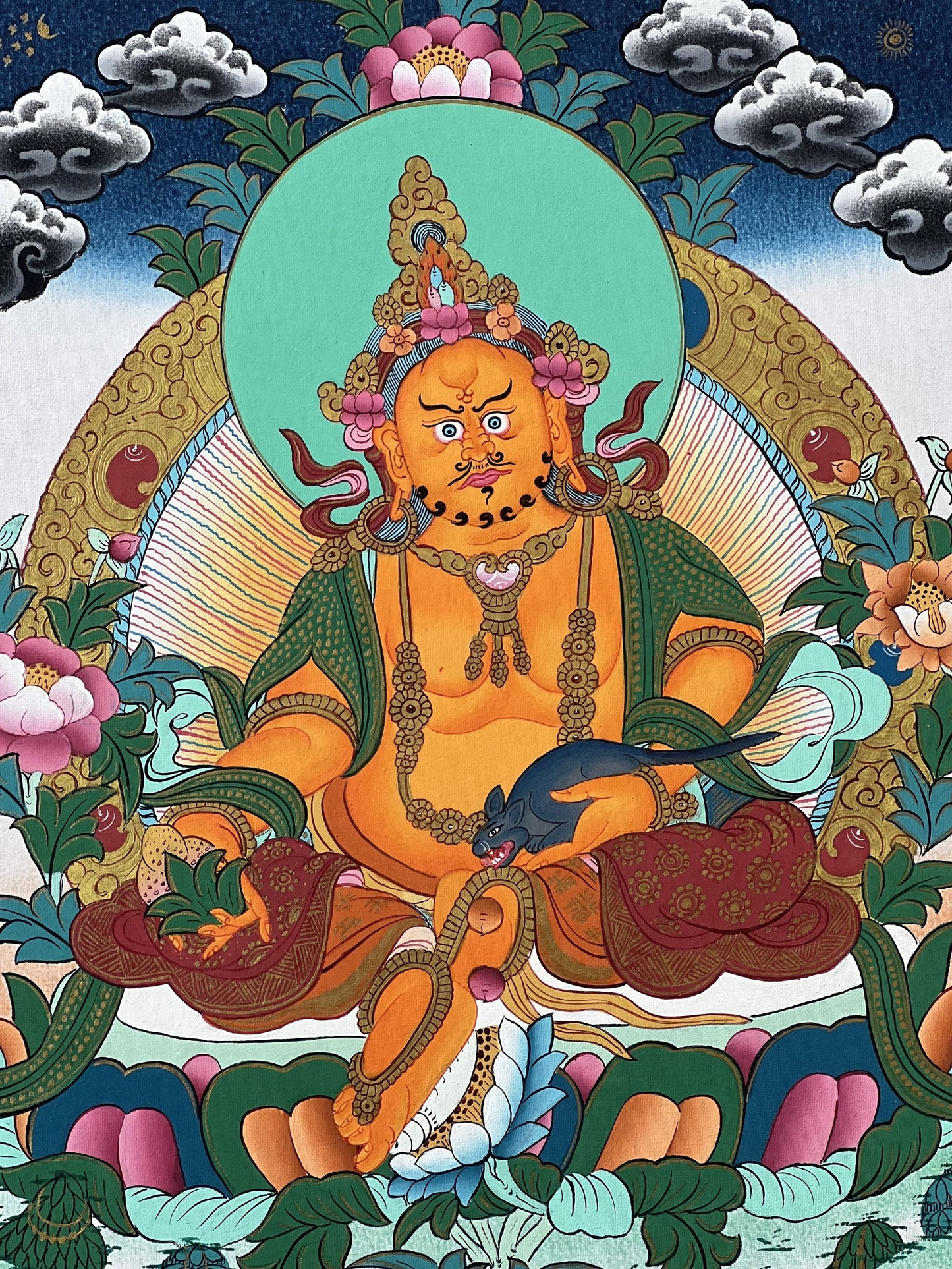 Jambhala/ Dzambala/ Zambala/ Kuber God of Wealth Tibetan Thangka Painting Original High-Quality Masterpiece Buddhist Art