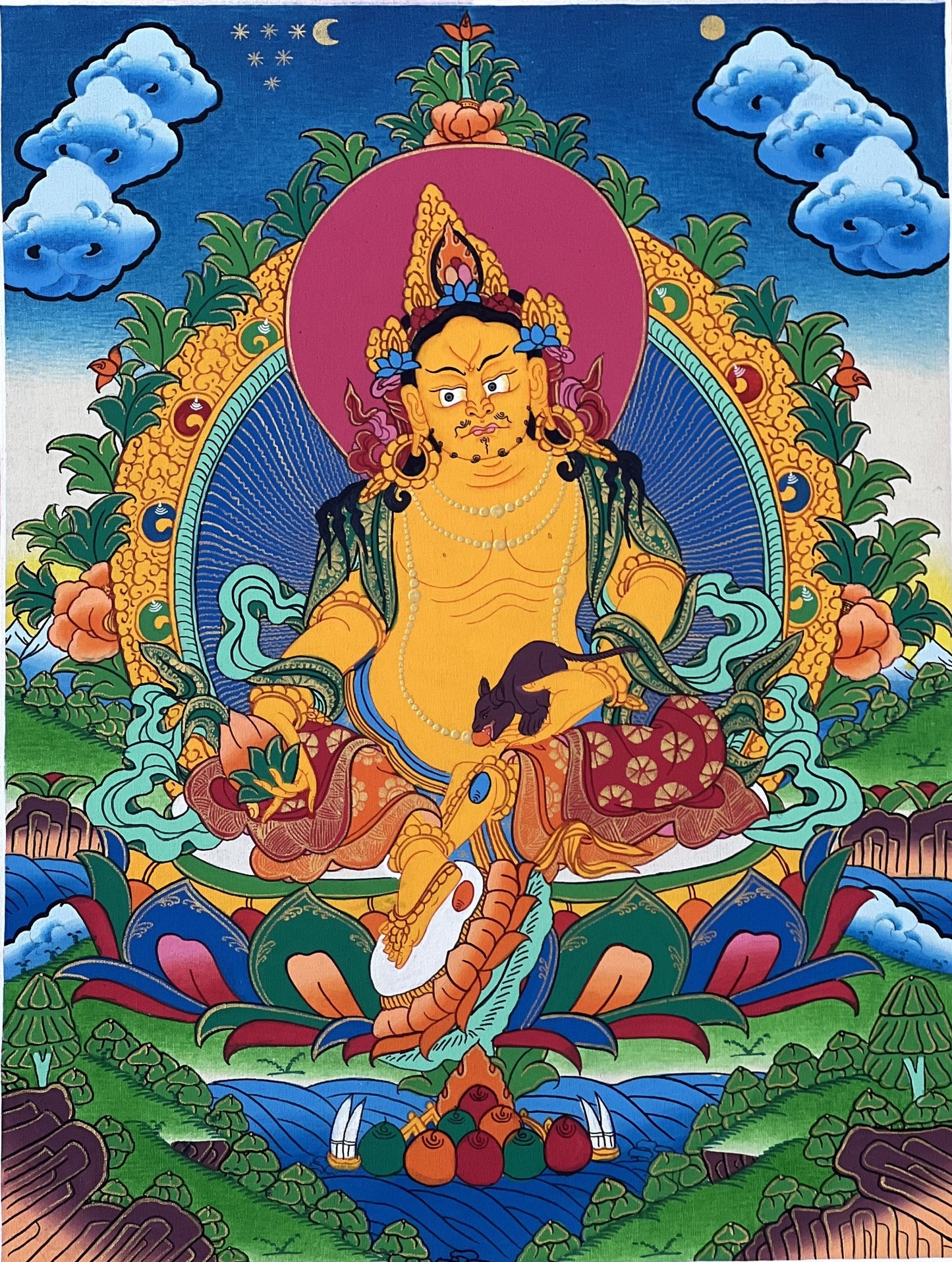 Jambhala/ Dzambala/ Zambala/ Kuber God of Wealth Tibetan Thangka Painting Original Masterpiece Buddhist Art