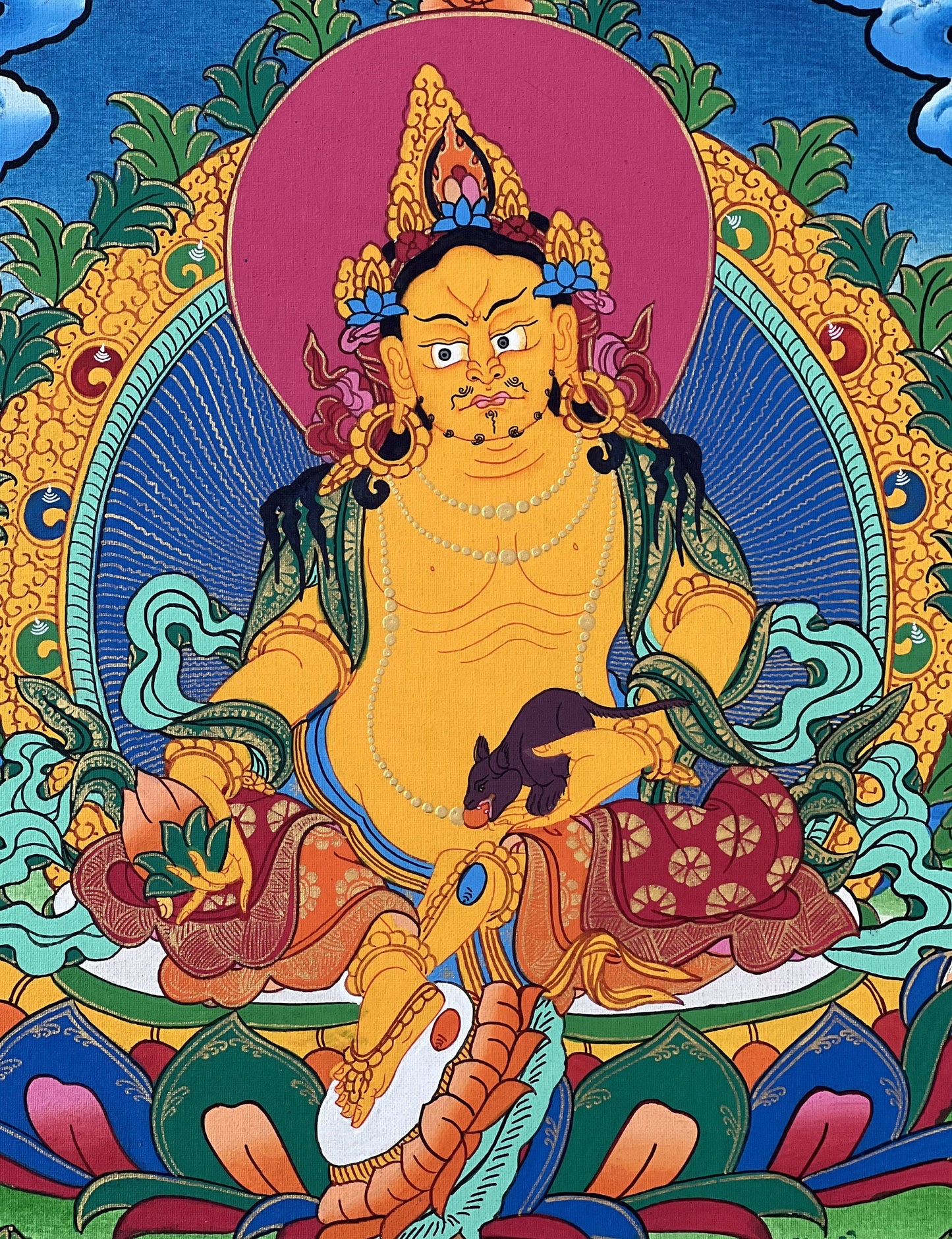 Jambhala/ Dzambala/ Zambala/ Kuber God of Wealth Tibetan Thangka Painting Original Masterpiece Buddhist Art