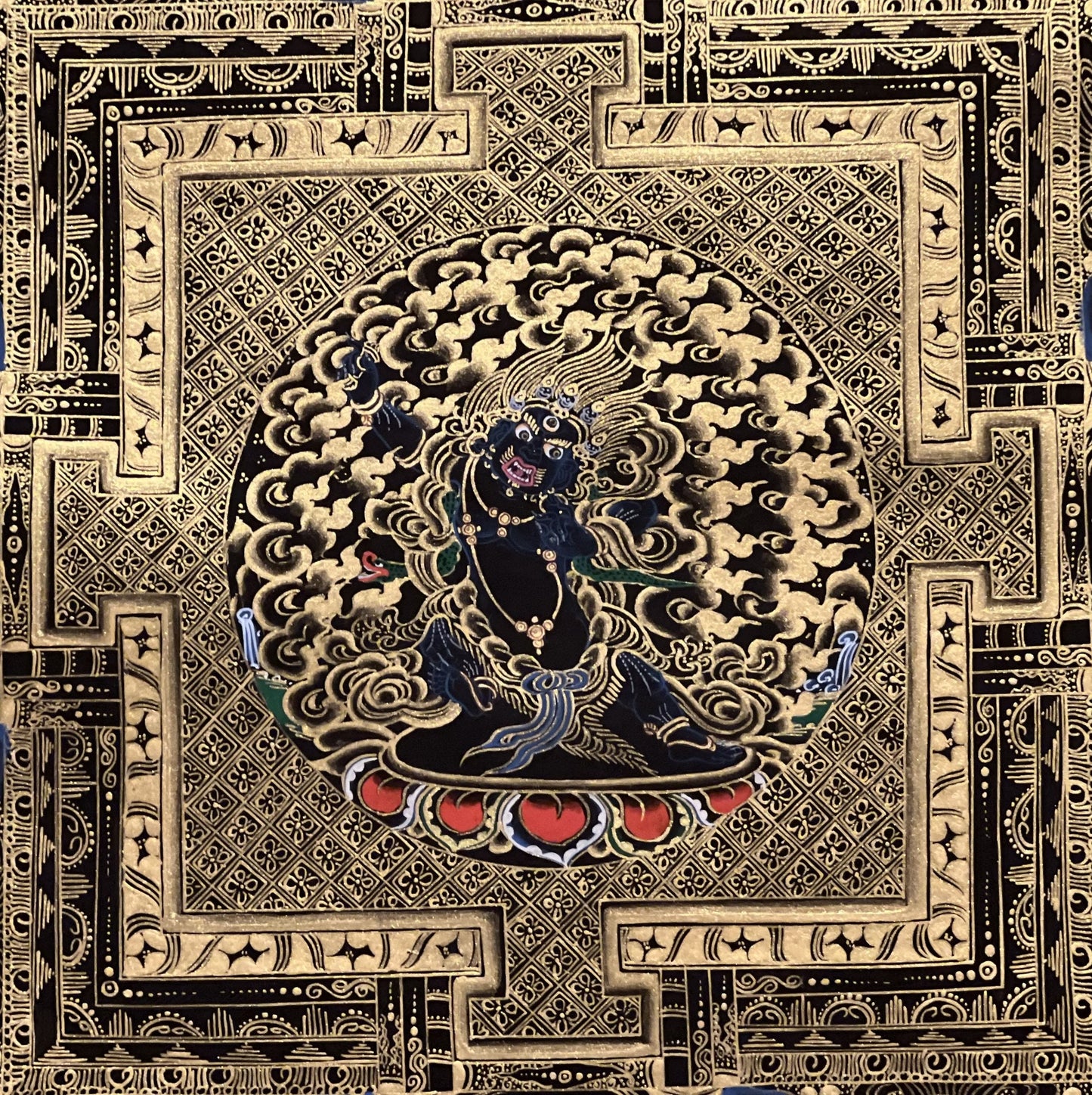 Original Master Quality Vajrapani Mandala Black and Gold Tibetan Thangka / Hand Painting/Buddhist Art/Wall Hanging