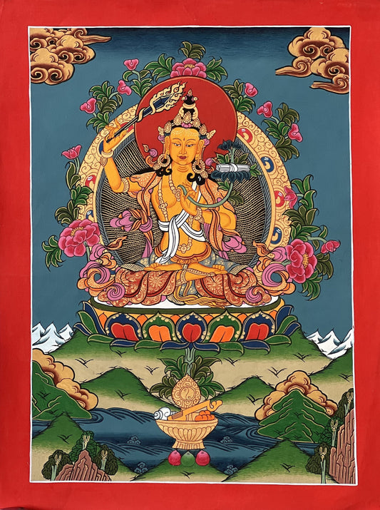 Manjushri/Manjusri/Manjushree Bodhisattva of Wisdom Original Masterpiece Tibetan Thangka Painting