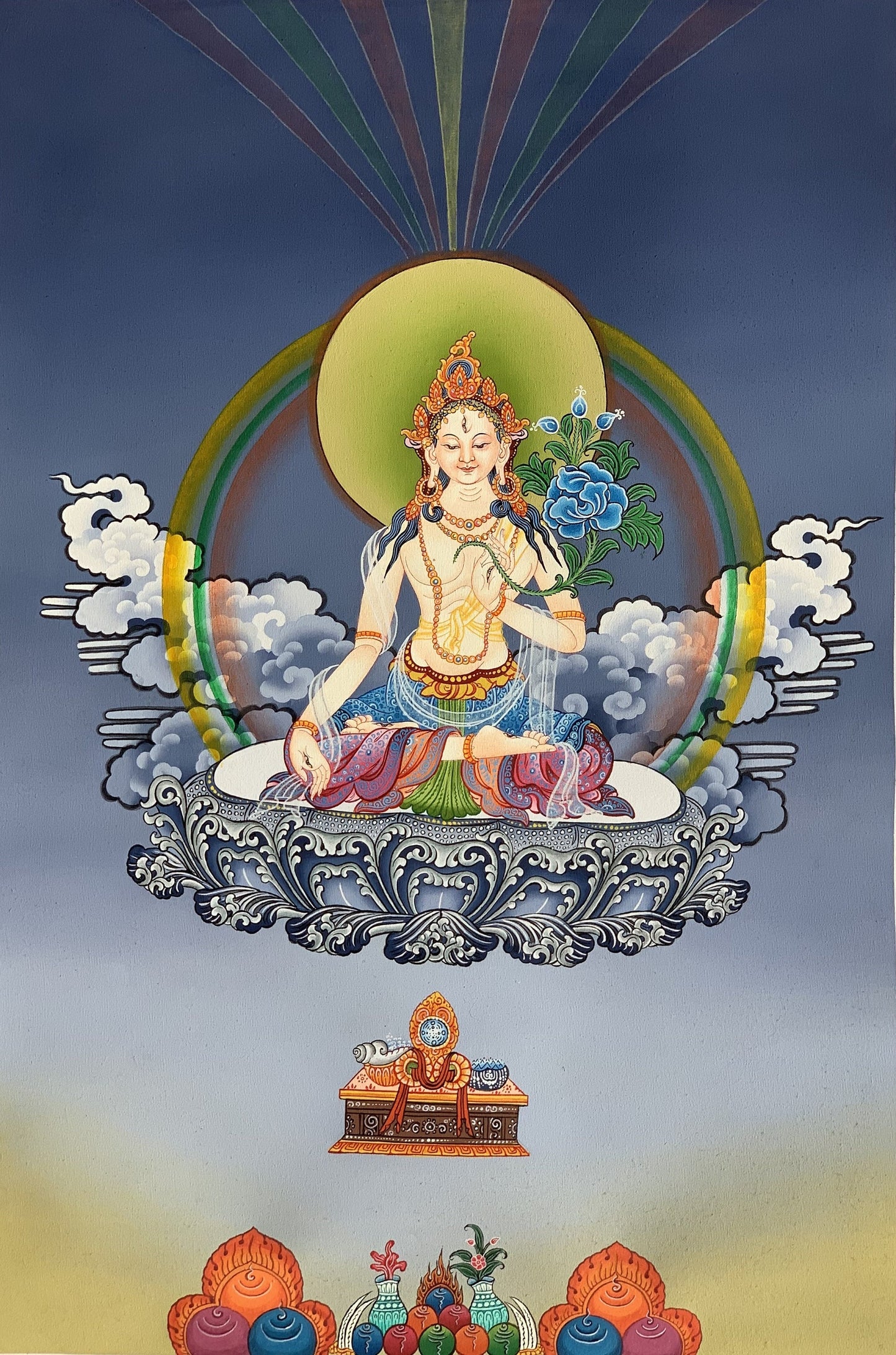 White Tara/ Mother Goddess Masterpiece Tibetan Thangka Painting/ Meditation Art /Wall Hanging Original Hand Painting