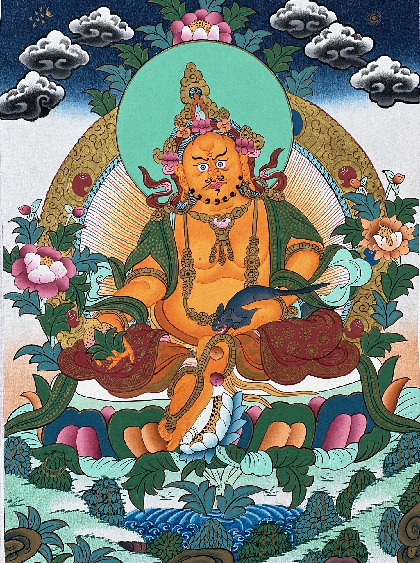 Jambhala/ Dzambala/ Zambala/ Kuber God of Wealth Tibetan Thangka Painting Original High-Quality Masterpiece Buddhist Art