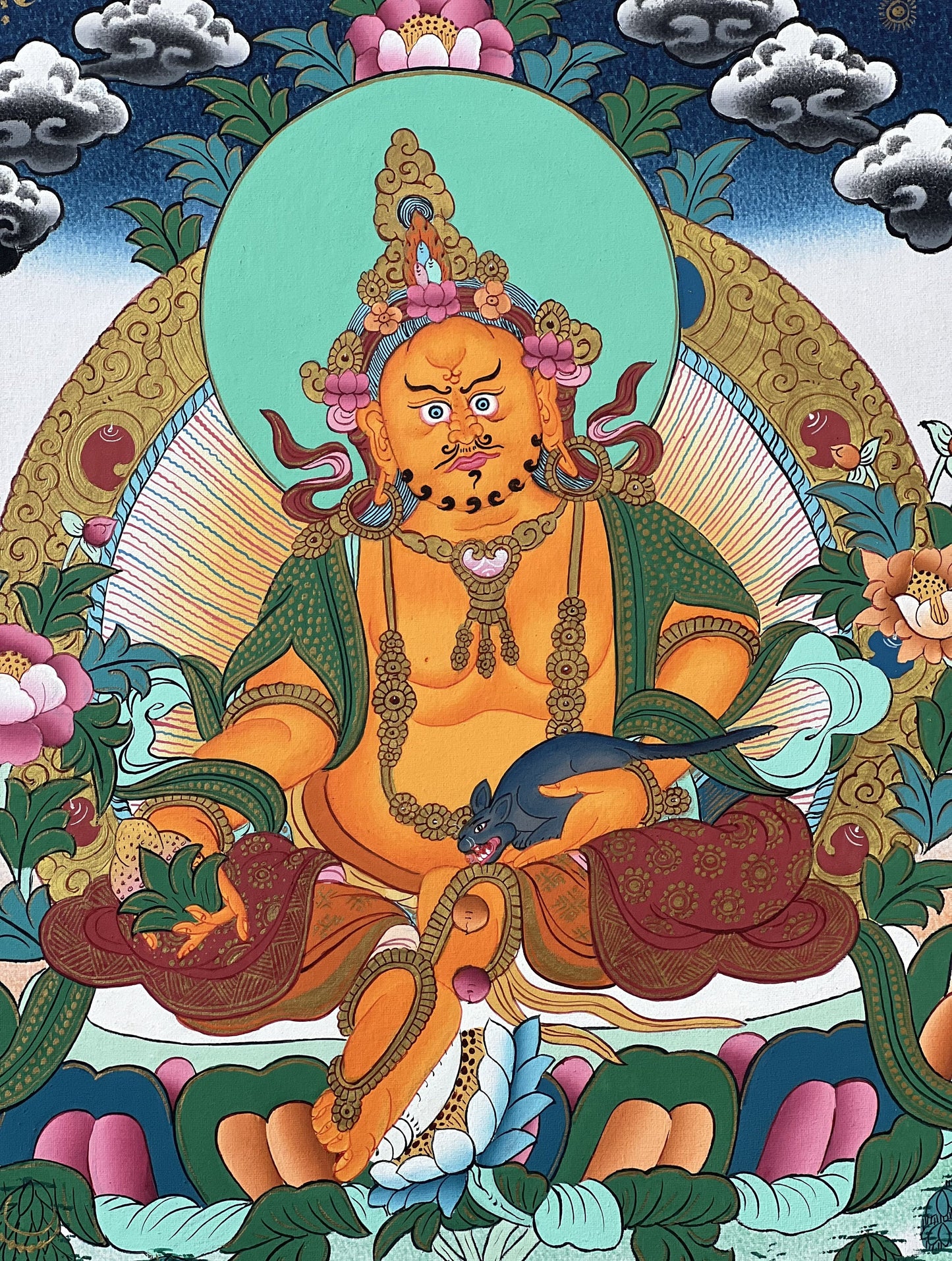 Jambhala/ Dzambala/ Zambala/ Kuber God of Wealth Tibetan Thangka Painting Original High-Quality Masterpiece Buddhist Art