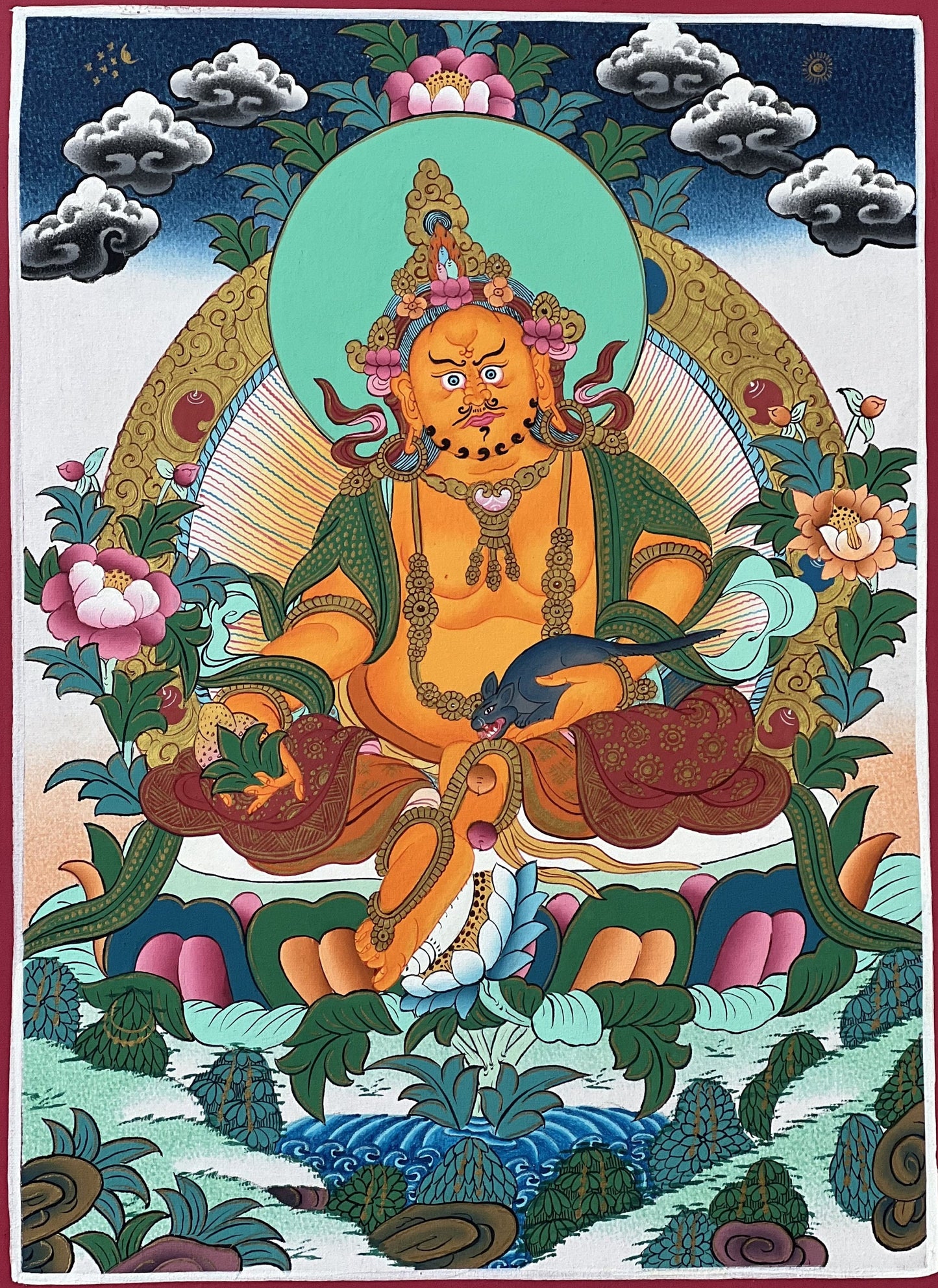 Jambhala/ Dzambala/ Zambala/ Kuber God of Wealth Tibetan Thangka Painting Original High-Quality Masterpiece Buddhist Art