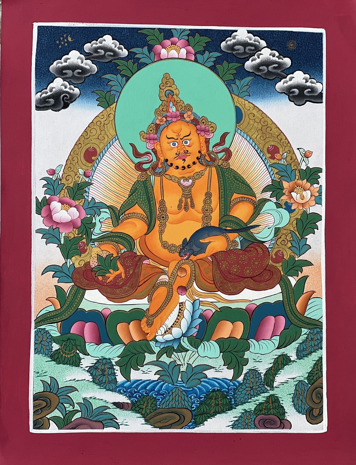 Jambhala/ Dzambala/ Zambala/ Kuber God of Wealth Tibetan Thangka Painting Original High-Quality Masterpiece Buddhist Art