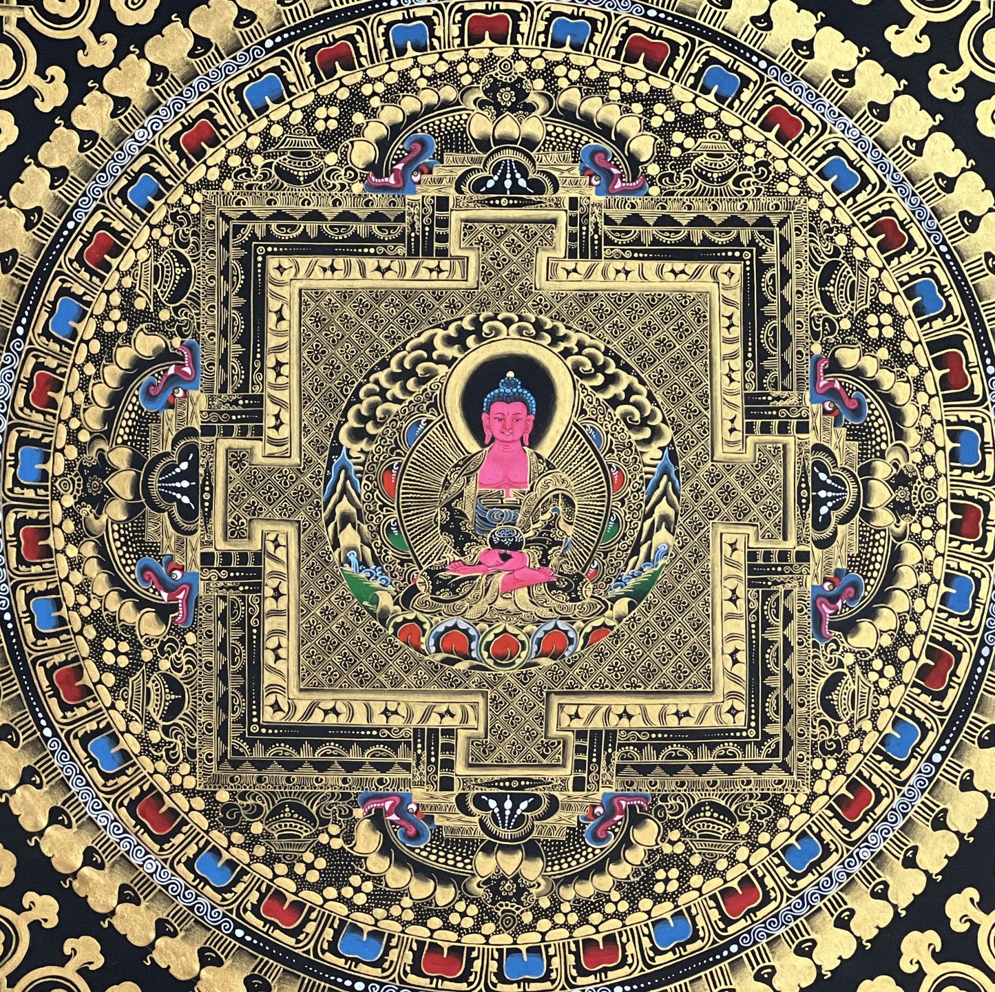 Amitabha Buddha Mandala Tibetan Thangka Painting, Original Hand-Painted Art for Meditation/ Healing/ Home Decor