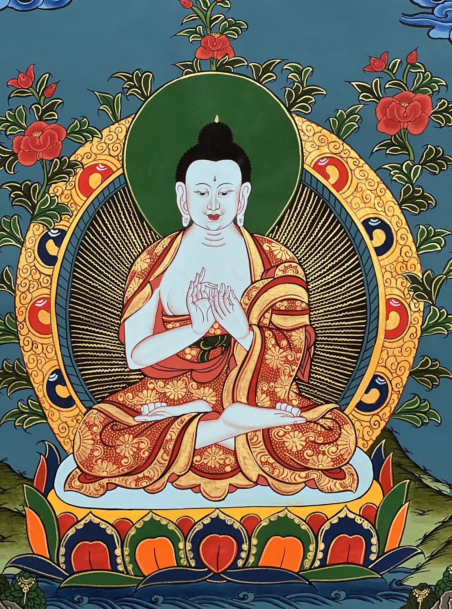 Vairocana Buddha/ Dhyani ( Meditating)  Buddha Original Masterpiece Tibetan Thangka Painting/ Meditation Art