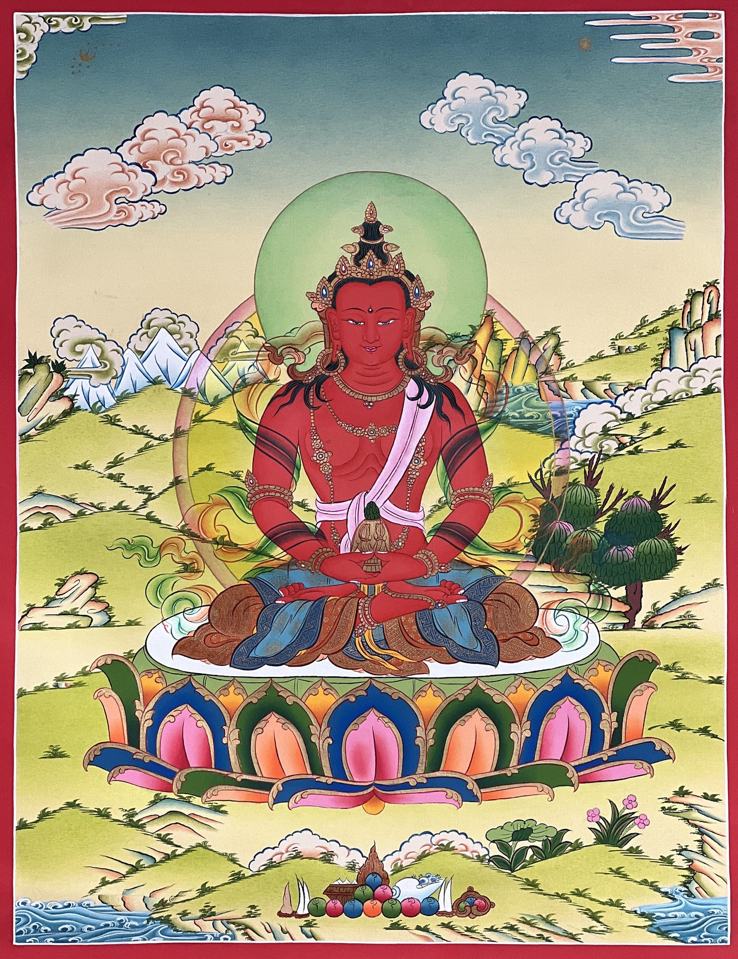 Buddha Amitayus/Aparamita Pure Land Sukhavati Buddha of Eternal Life Original Masterpiece Tibetan Thangka Painting  from Nepal