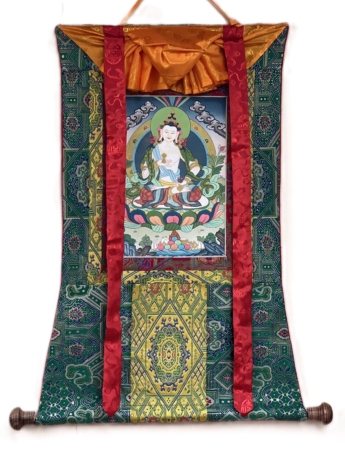 Vajrasattva/ Dorje Sempa/ Dhyani Buddha Tibetan Thangka Painting Original Buddhist Art/ Painting  with High Quality Silk Brocade