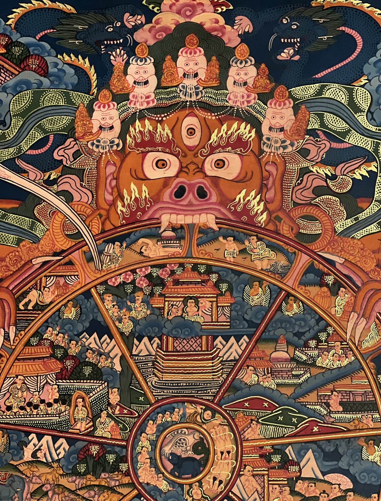 Hand Painted Wheel of Life/ Bhavacakra/ Samsaracakra Mandala Masterpiece Tibetan Thangka Painting Original Art