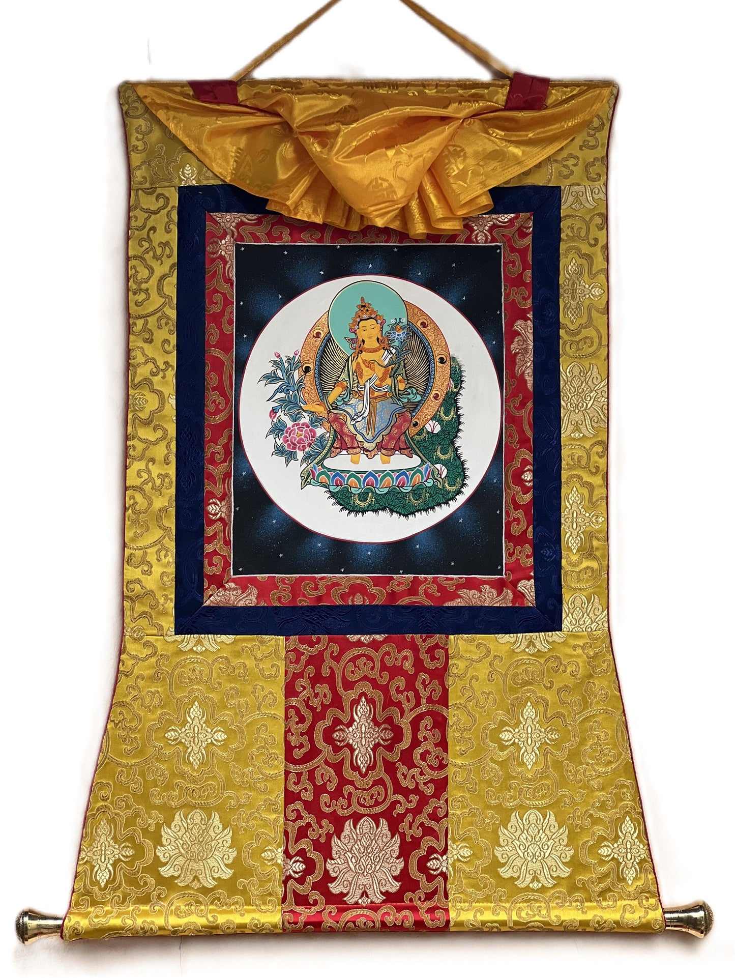 Maitreya Buddha/ Future Buddha Tibetan Thangka Painting Original High-Quality Art Bordered with Silk