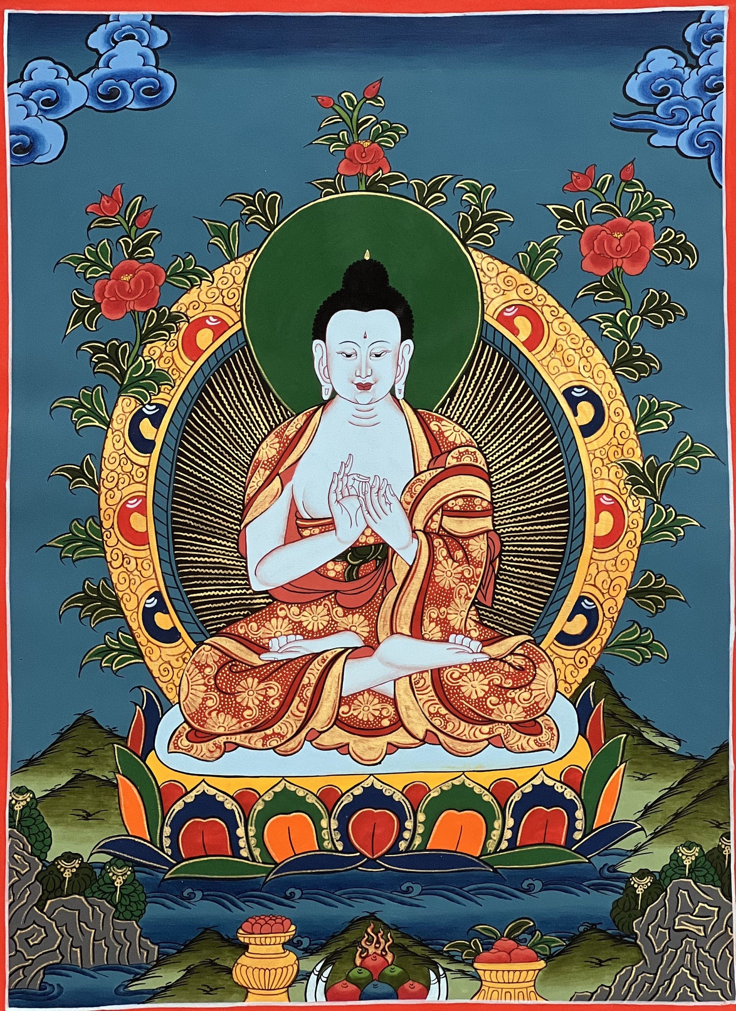 Vairocana Buddha/ Dhyani ( Meditating)  Buddha Original Masterpiece Tibetan Thangka Painting/ Meditation Art