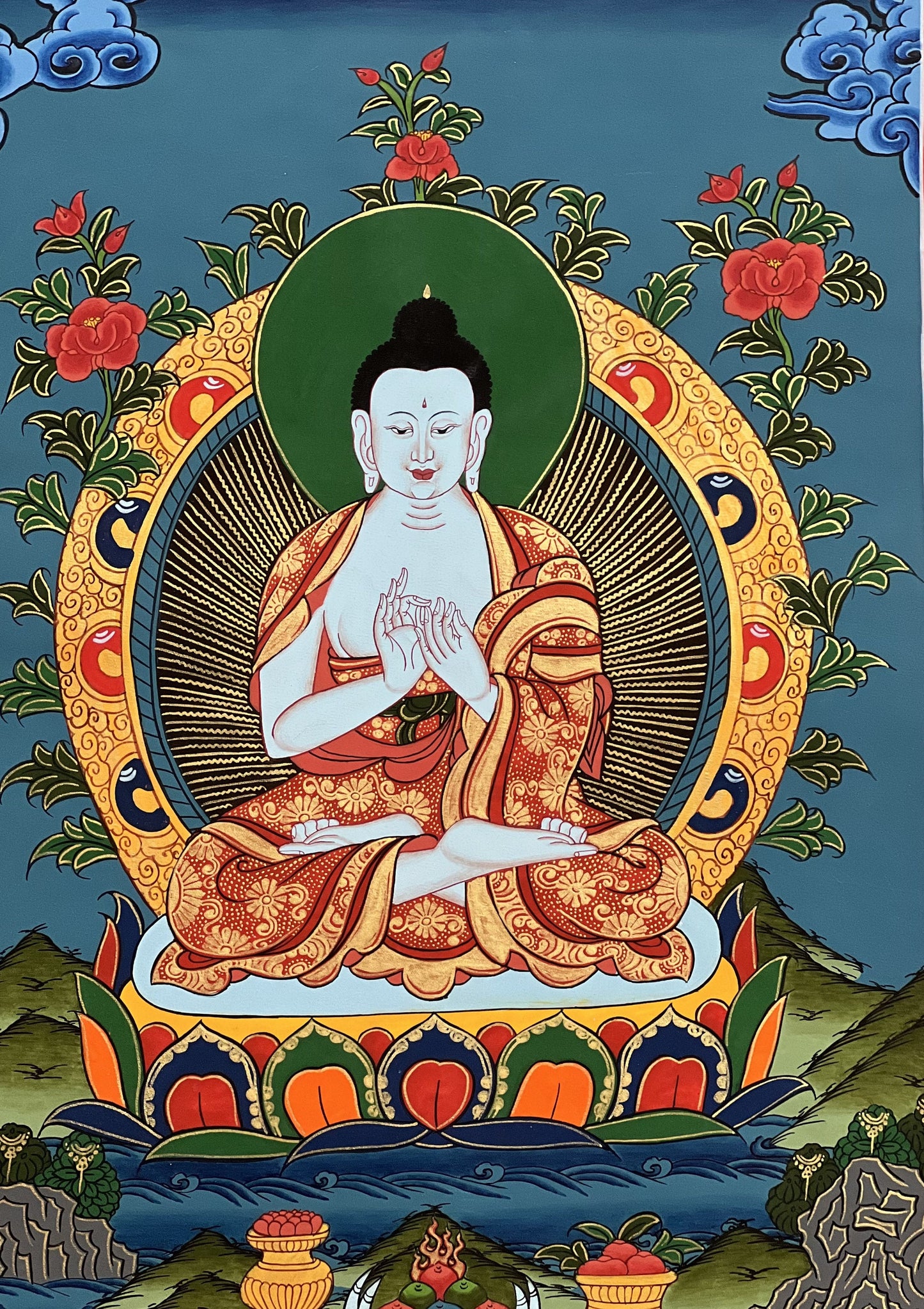 Vairocana Buddha/ Dhyani ( Meditating)  Buddha Original Masterpiece Tibetan Thangka Painting/ Meditation Art