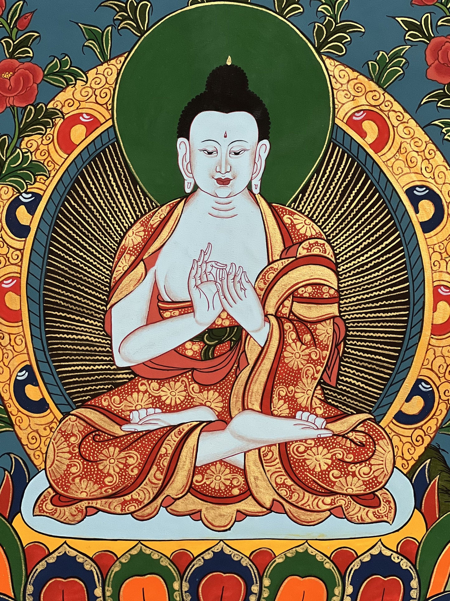 Vairocana Buddha/ Dhyani ( Meditating)  Buddha Original Masterpiece Tibetan Thangka Painting/ Meditation Art