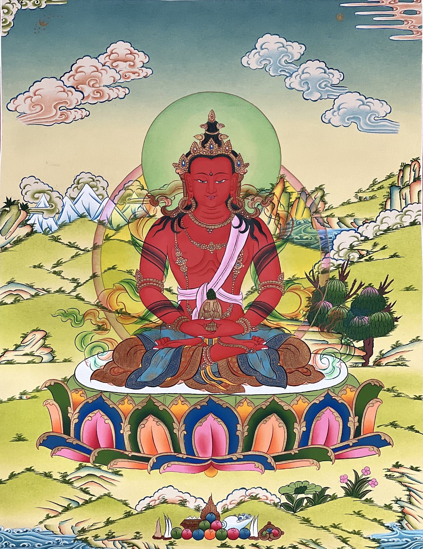 Buddha Amitayus/Aparamita Pure Land Sukhavati Buddha of Eternal Life Original Masterpiece Tibetan Thangka Painting  from Nepal