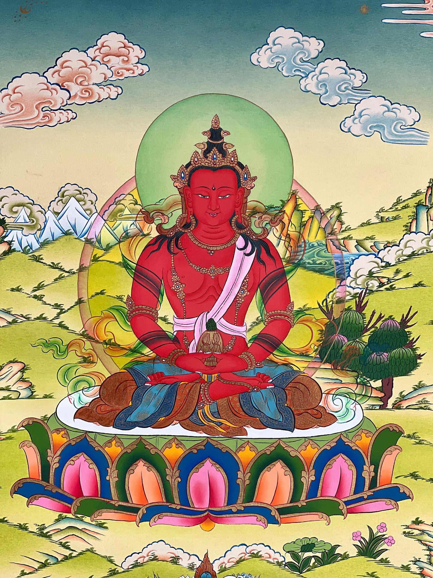 Buddha Amitayus/Aparamita Pure Land Sukhavati Buddha of Eternal Life Original Masterpiece Tibetan Thangka Painting  from Nepal