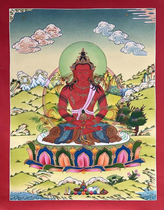 Buddha Amitayus/Aparamita Pure Land Sukhavati Buddha of Eternal Life Original Masterpiece Tibetan Thangka Painting  from Nepal