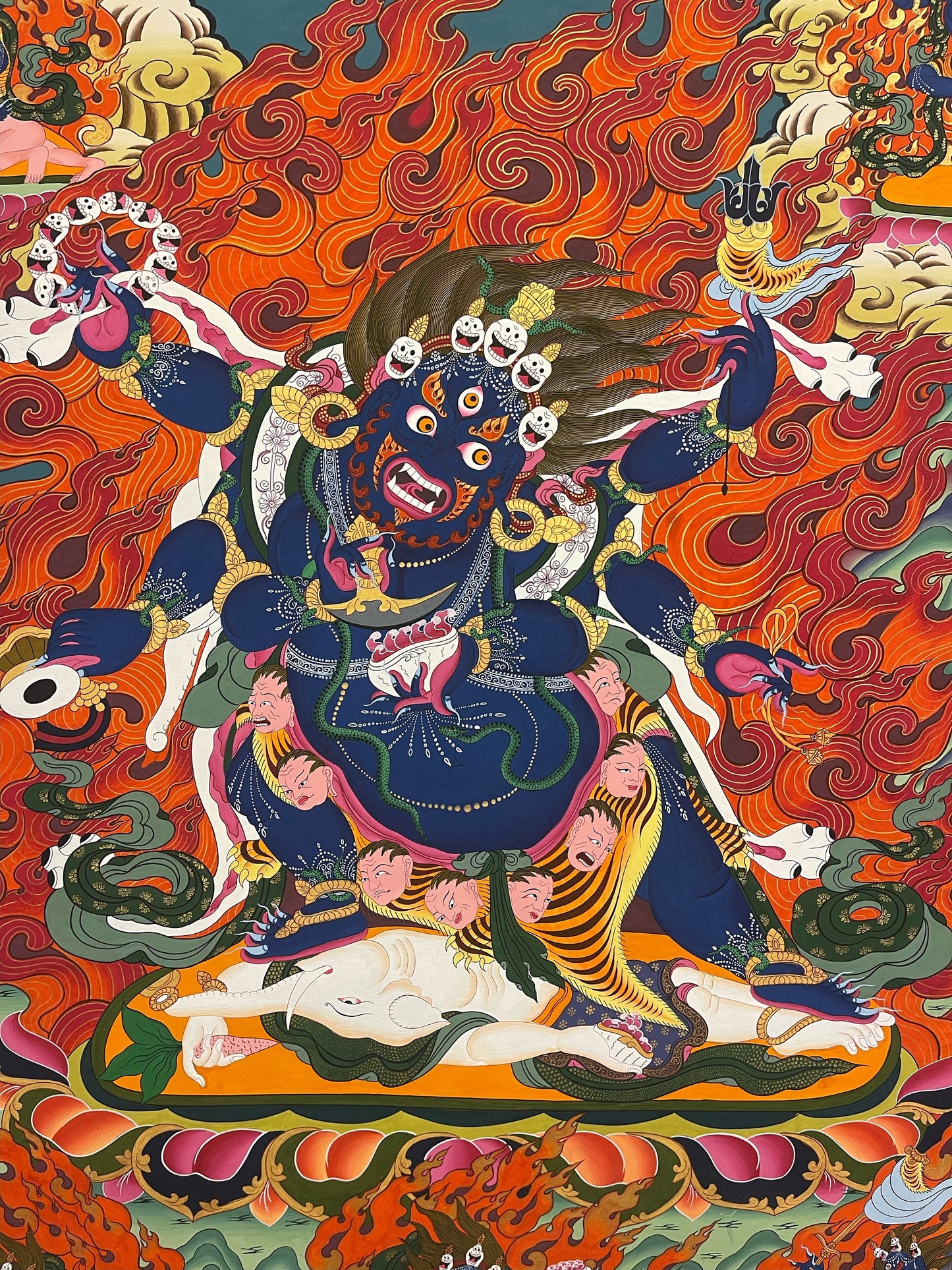 6-Armed  Mahakala Dharmapala Protector God Larger Masterpiece Tibetan Thangka Painting Original Hand-painted Tantra  Meditation Art