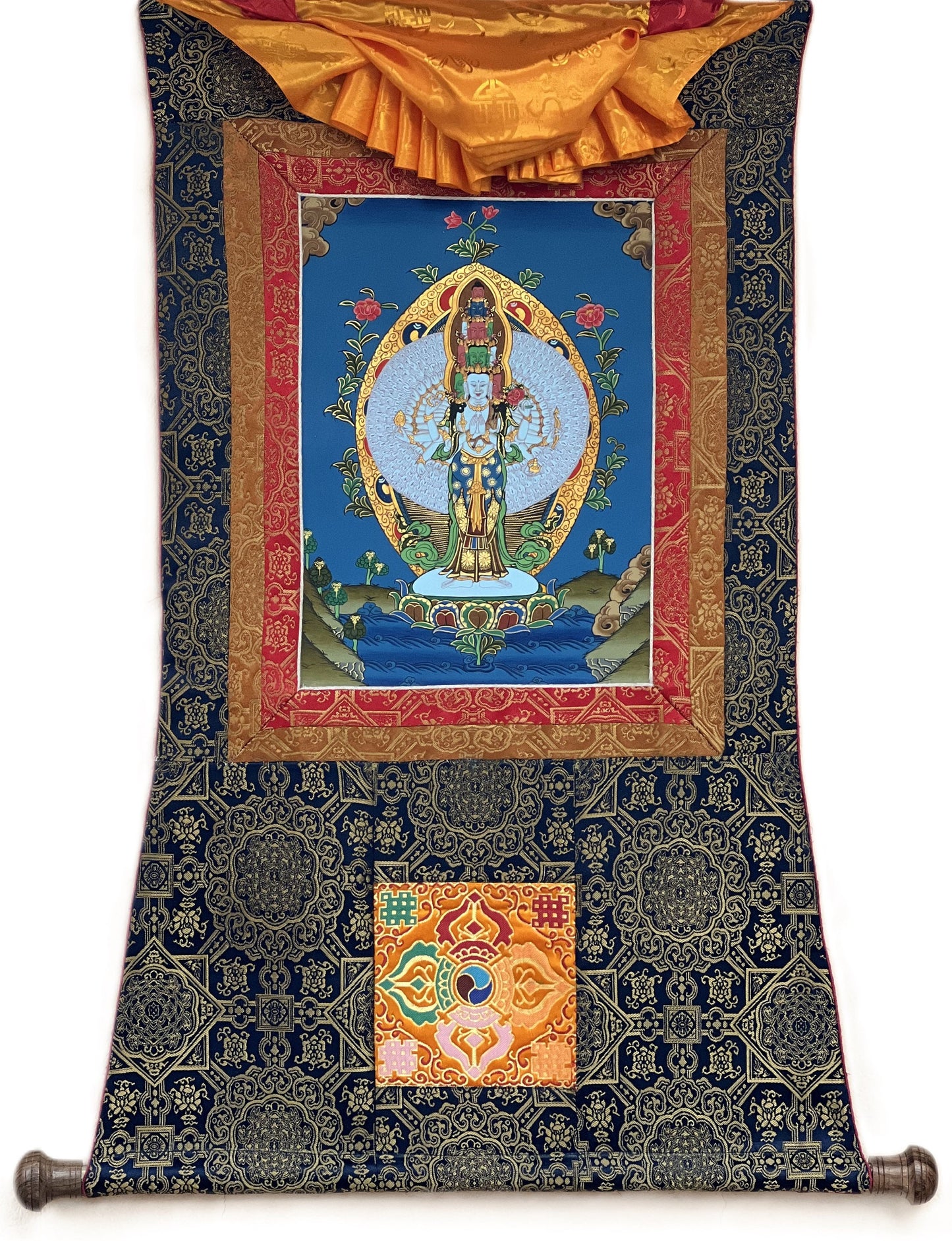 1000-ARMED Bodhisattva Avalokitesvara/ Lokeshwor/ God of Compassion Original Tibetan Thangka Art/ Hand-Painting for Peace and Wellbeing