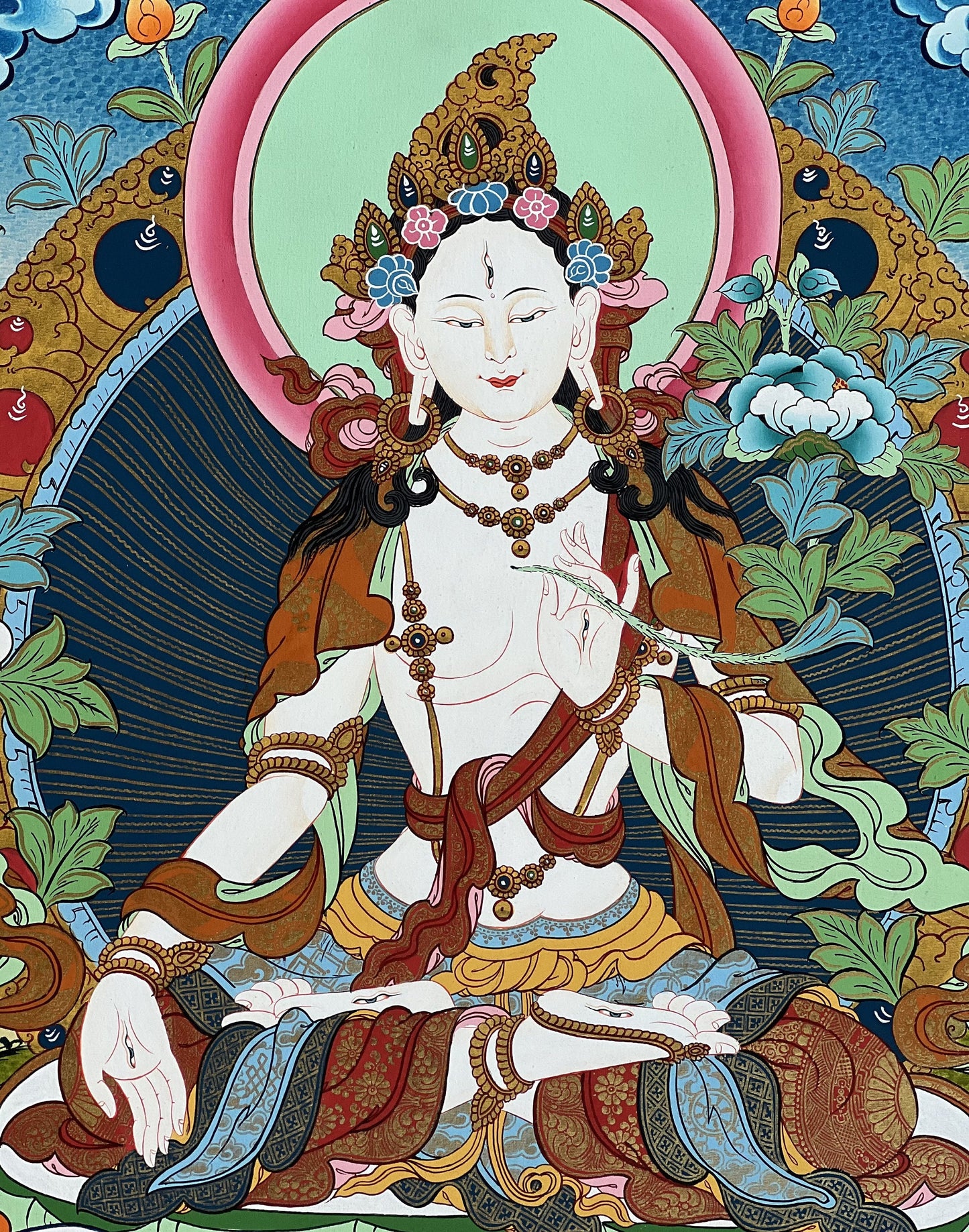 White Tara Mother Goddess High-Quality Masterpiece Tibetan Thangka /Thanka Painting/ Original Hand-Painted Buddhist Meditation Art