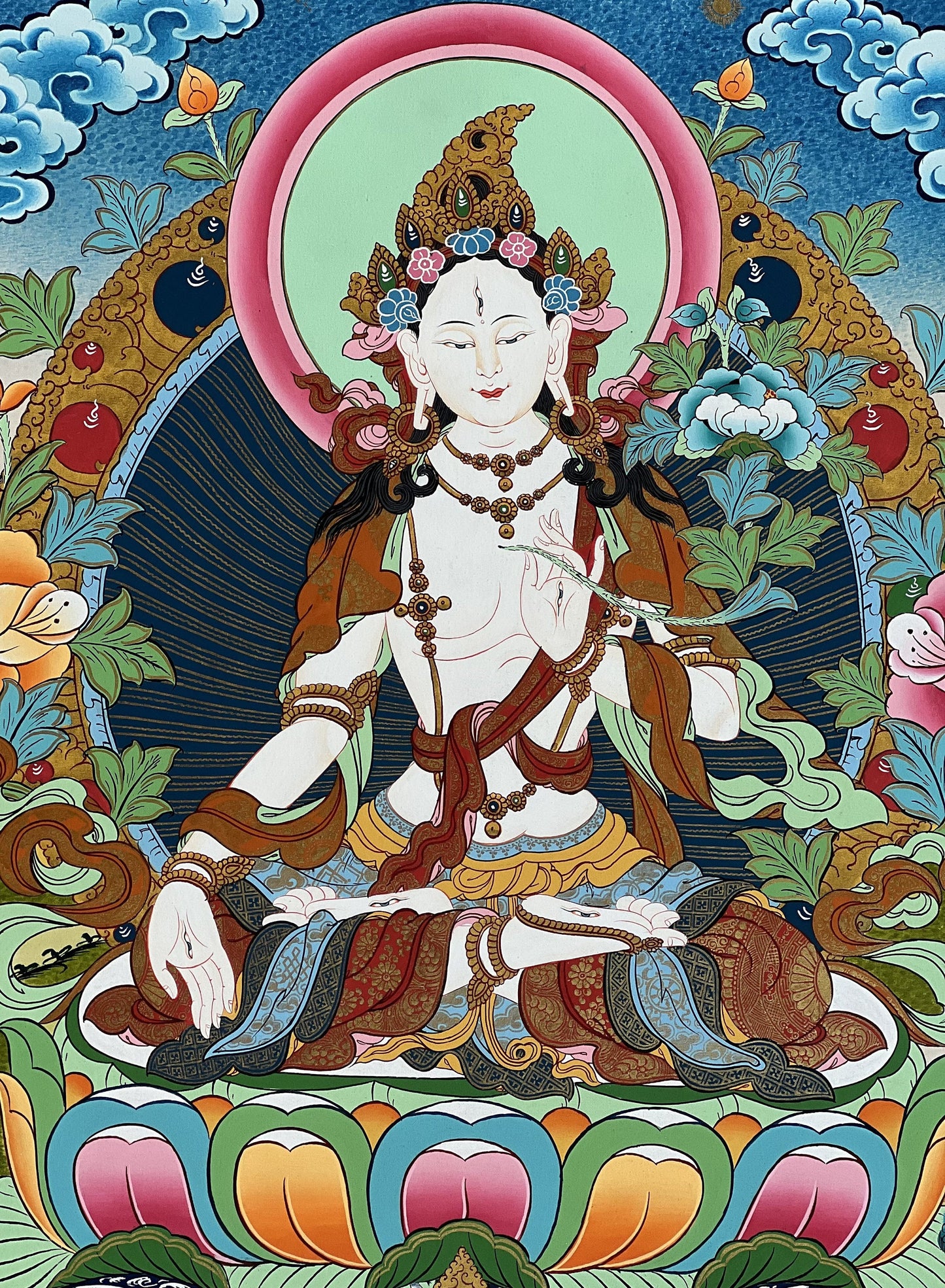 White Tara Mother Goddess High-Quality Masterpiece Tibetan Thangka /Thanka Painting/ Original Hand-Painted Buddhist Meditation Art