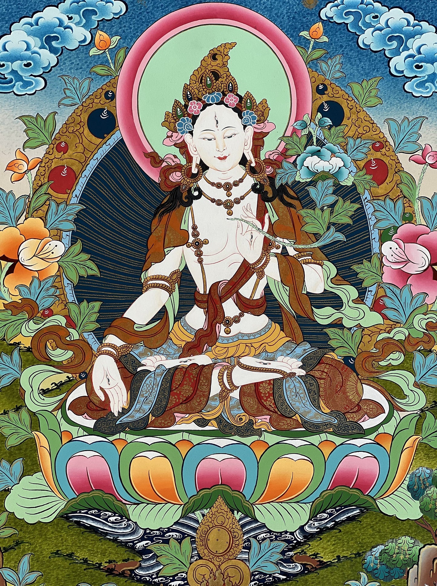 White Tara Mother Goddess High-Quality Masterpiece Tibetan Thangka /Thanka Painting/ Original Hand-Painted Buddhist Meditation Art