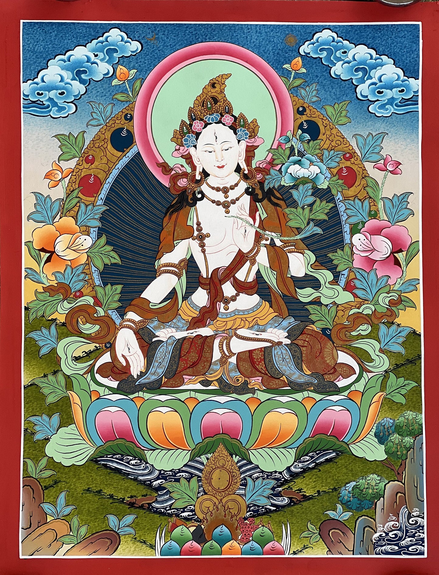 White Tara Mother Goddess High-Quality Masterpiece Tibetan Thangka /Thanka Painting/ Original Hand-Painted Buddhist Meditation Art