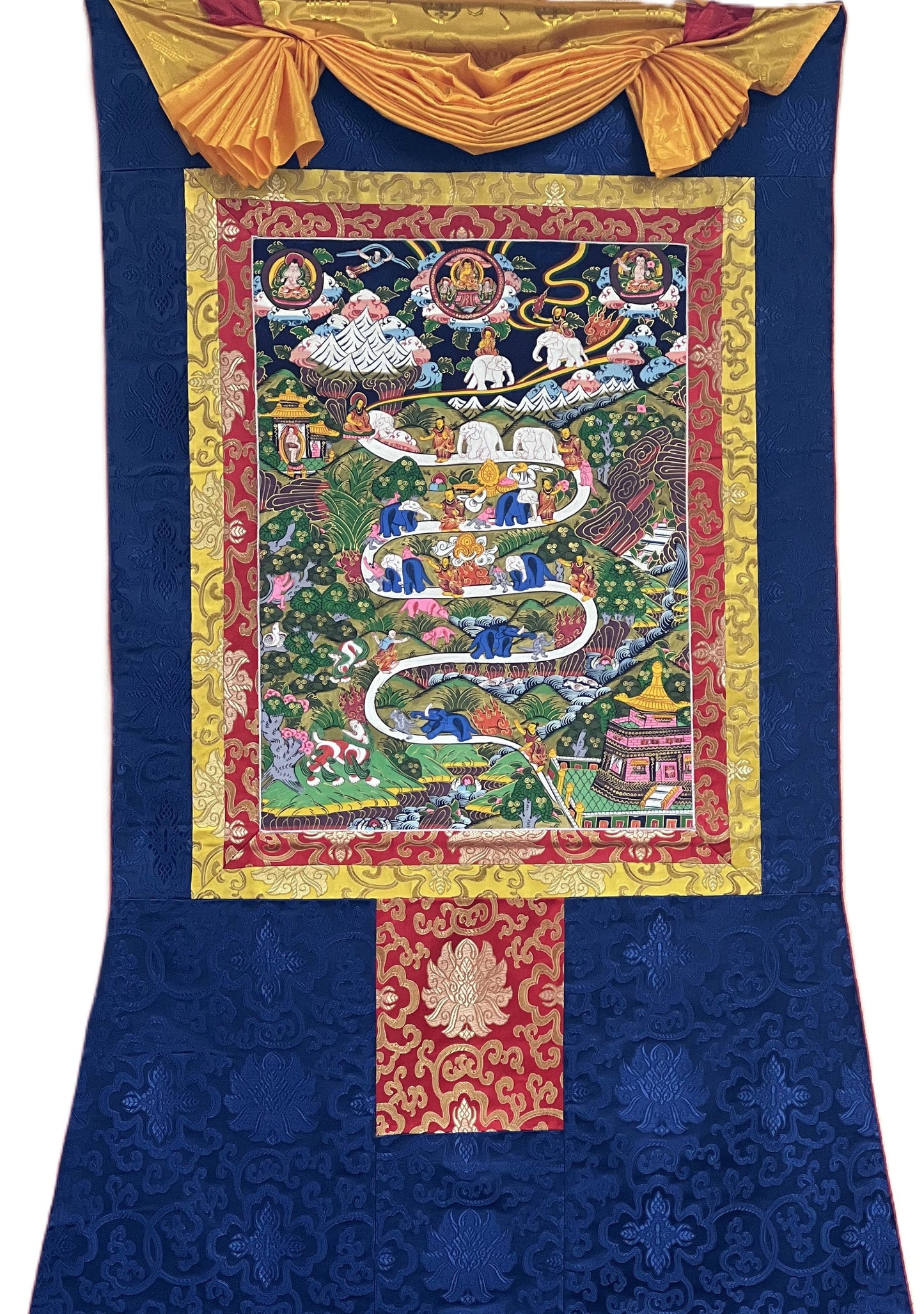 Samatha Meditation Way to Heaven/ Nirvana Master Quality Original Tibetan Thangka Painting with Silk Brocade