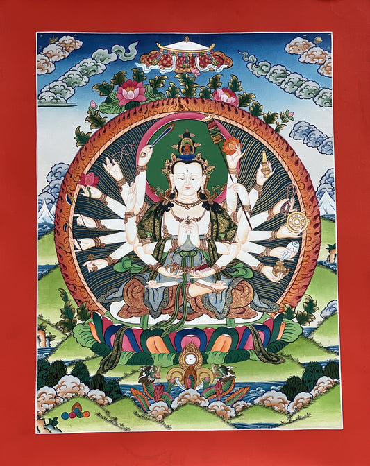 18 Armed Mother Goddess Chandi/Chundi/Cundi Master Quality Tibetan Thangka Painting/ Original  Hand Painting /Chundi Tantra Art from Nepal